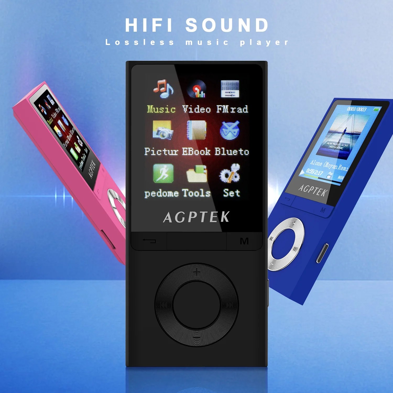 AGPtek Portable BT MP3 Music Player with FM Lossless Support up to 64