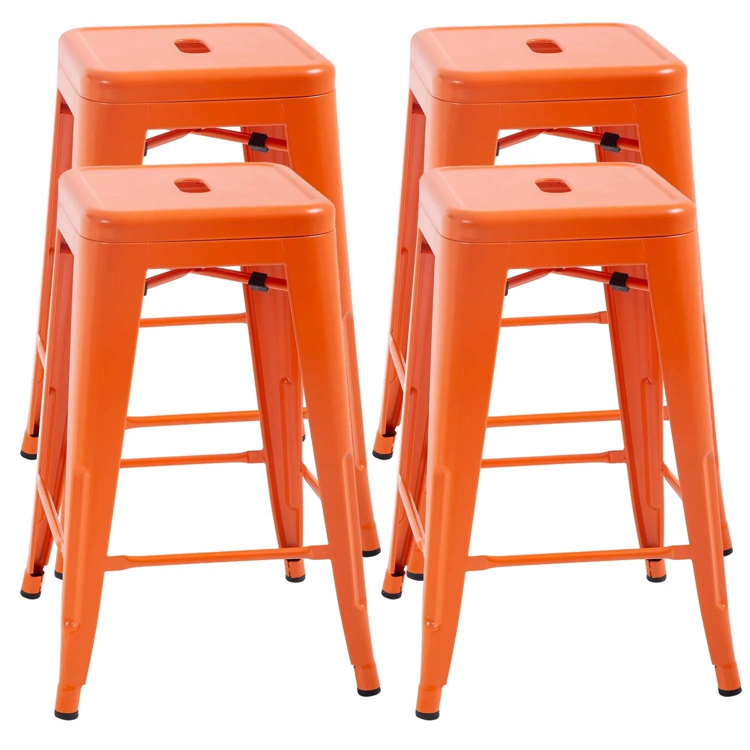 Metal Bar Stools Set of 4, Counter Height Stackable Barstools, 24 inch