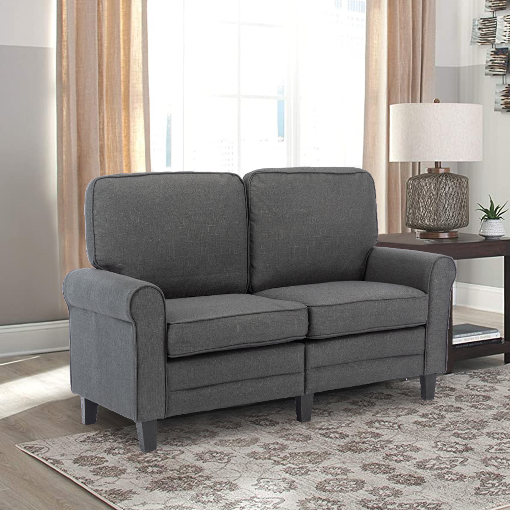 Soft Upholstered Loveseat with Arms and Back, 61'' Sofa Couch with 2 Soft Upholstered Loveseat with Arms and Back, 61'' Sofa Couch with 2
