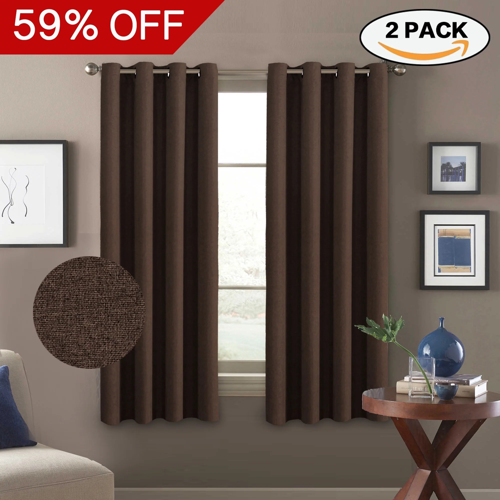 Faux Linen Brown Pair Curtains Thermal Insulated Room Darkening Window Faux Linen Brown Pair Curtains Thermal Insulated Room Darkening Window