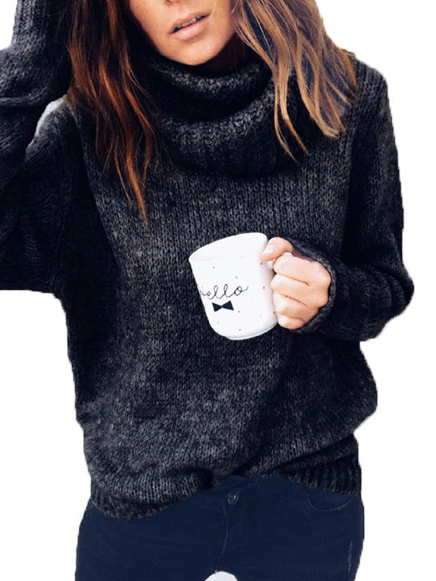 Lallc Women's Turtleneck Knitted Sweaters Warm Casual