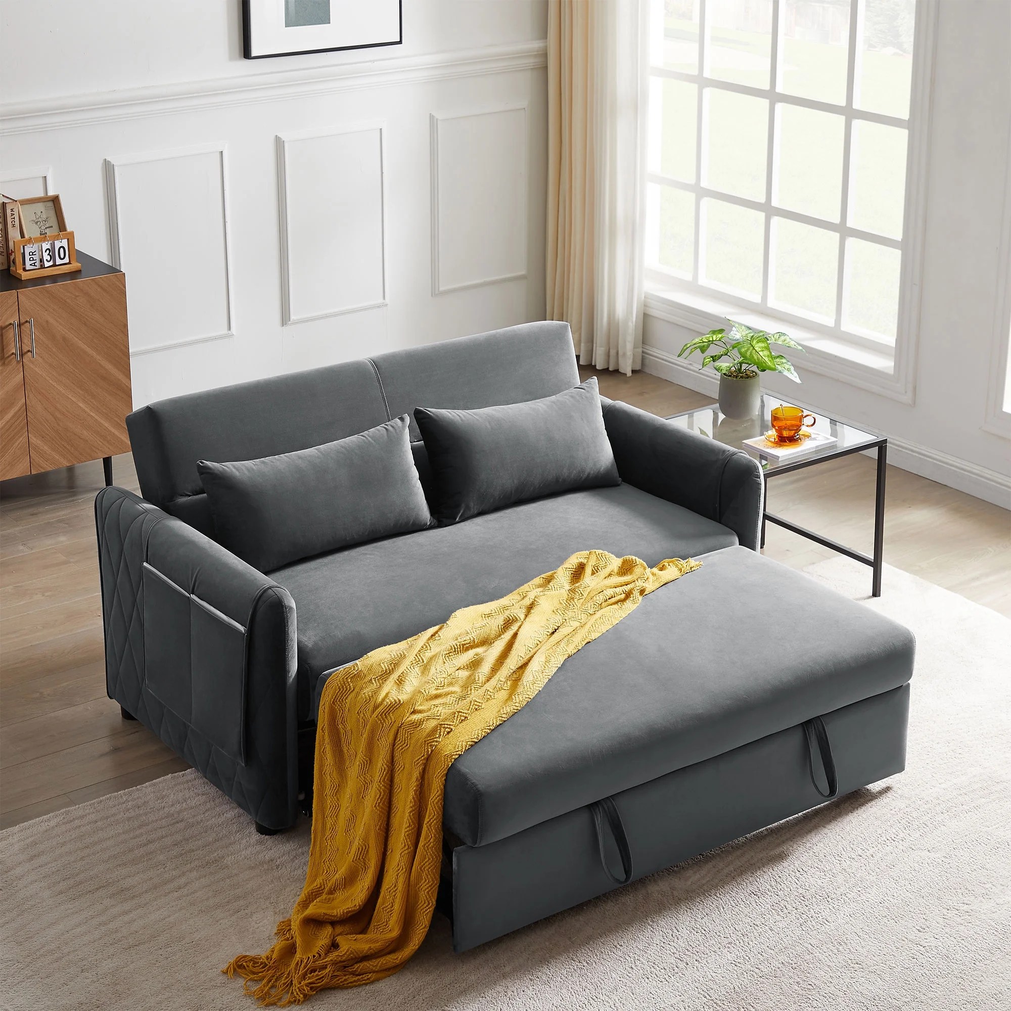 CoSoTower 595" Modern Convertible Sofa Bed With 2 Detachable Arm
