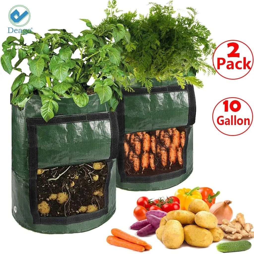 Deago 2 Pack 10 Gallon Garden Potato Grow Bags DIY Planter Bags PE