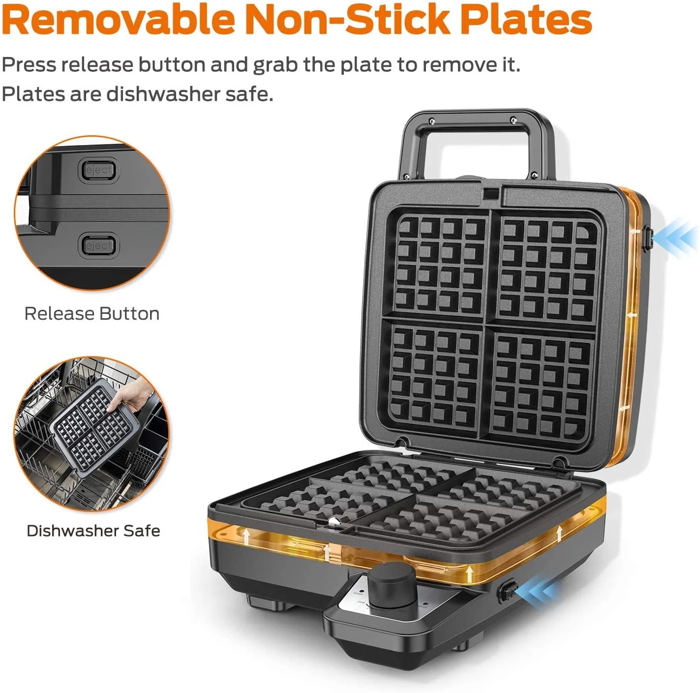 Buy MZDXJ Waffle Maker with Removable Plates, 4Slice Belgian Waffle