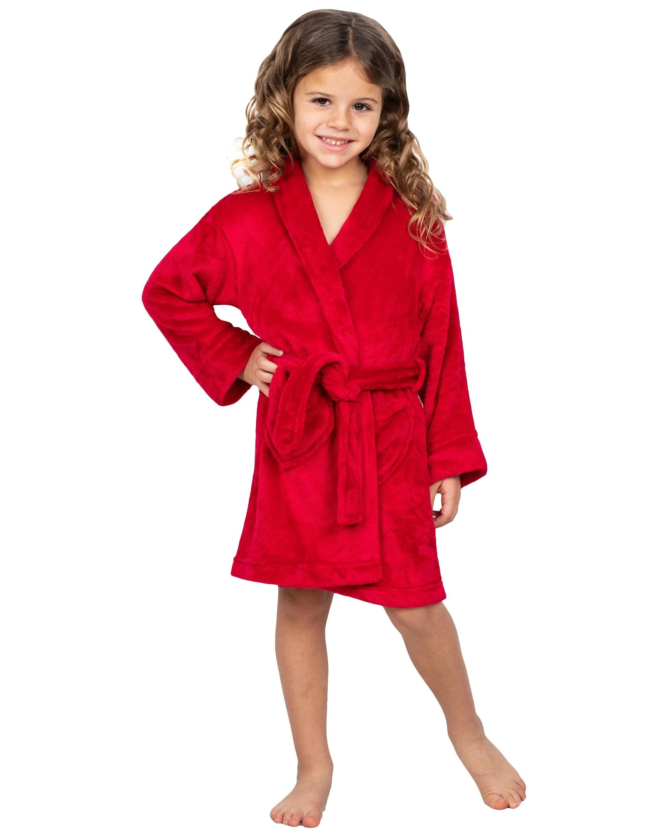 Komar Kids Big Girls Red Velvet Fleece Robe Sleepwear, red, Size 6/6x