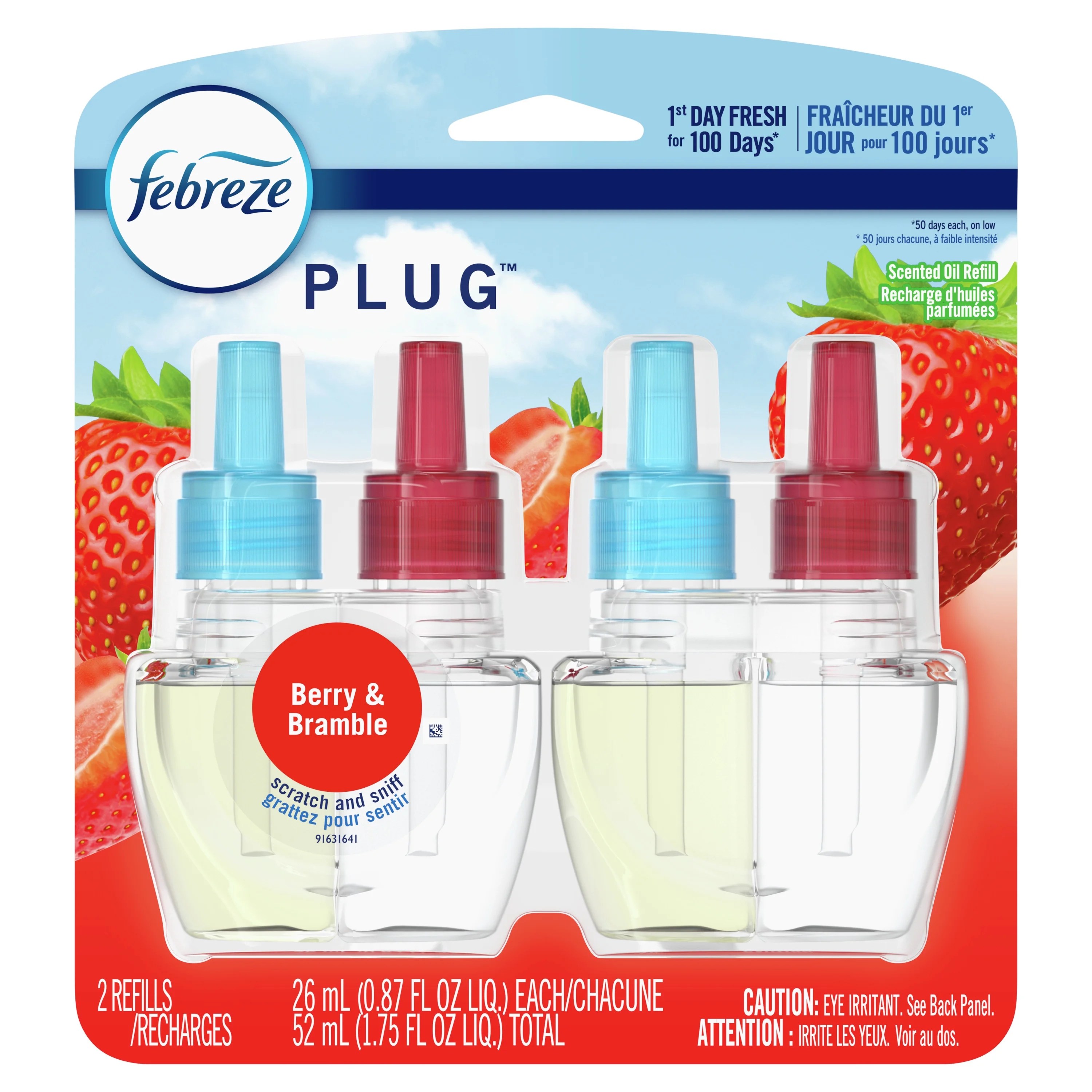 Febreze OdorFighting PLUG Air Freshener Refill, Berry & Bramble, (2) .87 fl oz Oil Refill