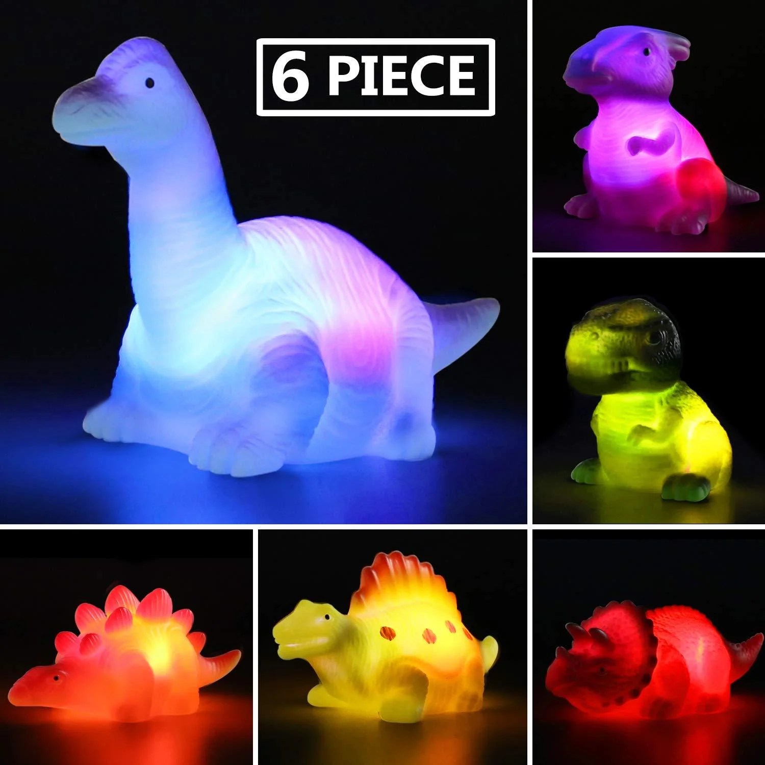 MAPIXO 6 Packs LightUp Floating Dinosaur Bath Toys Set, for Baby