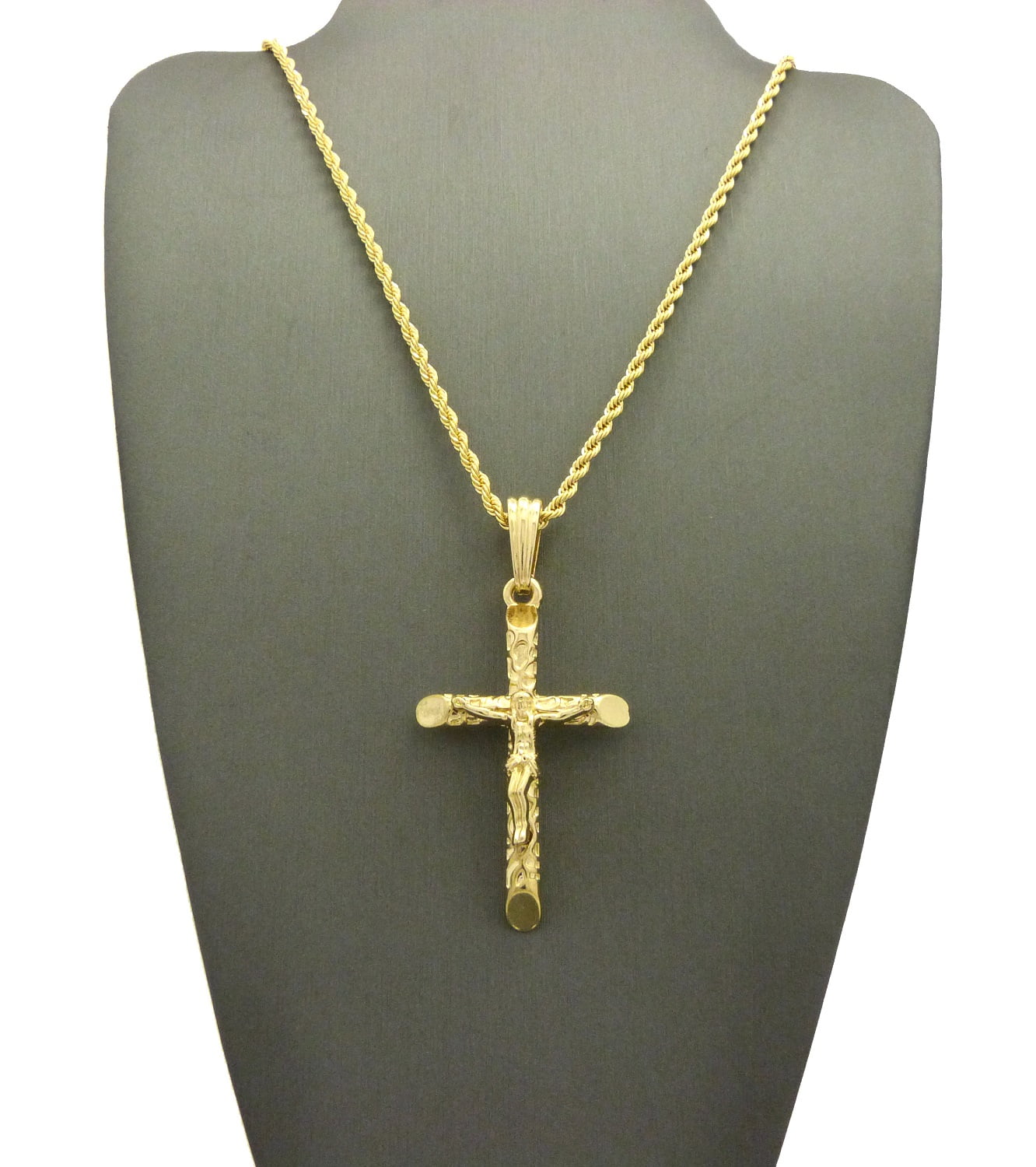 Crucifix Jesus on Rugged Cross Pendant with Chain Necklace 3mm 18
