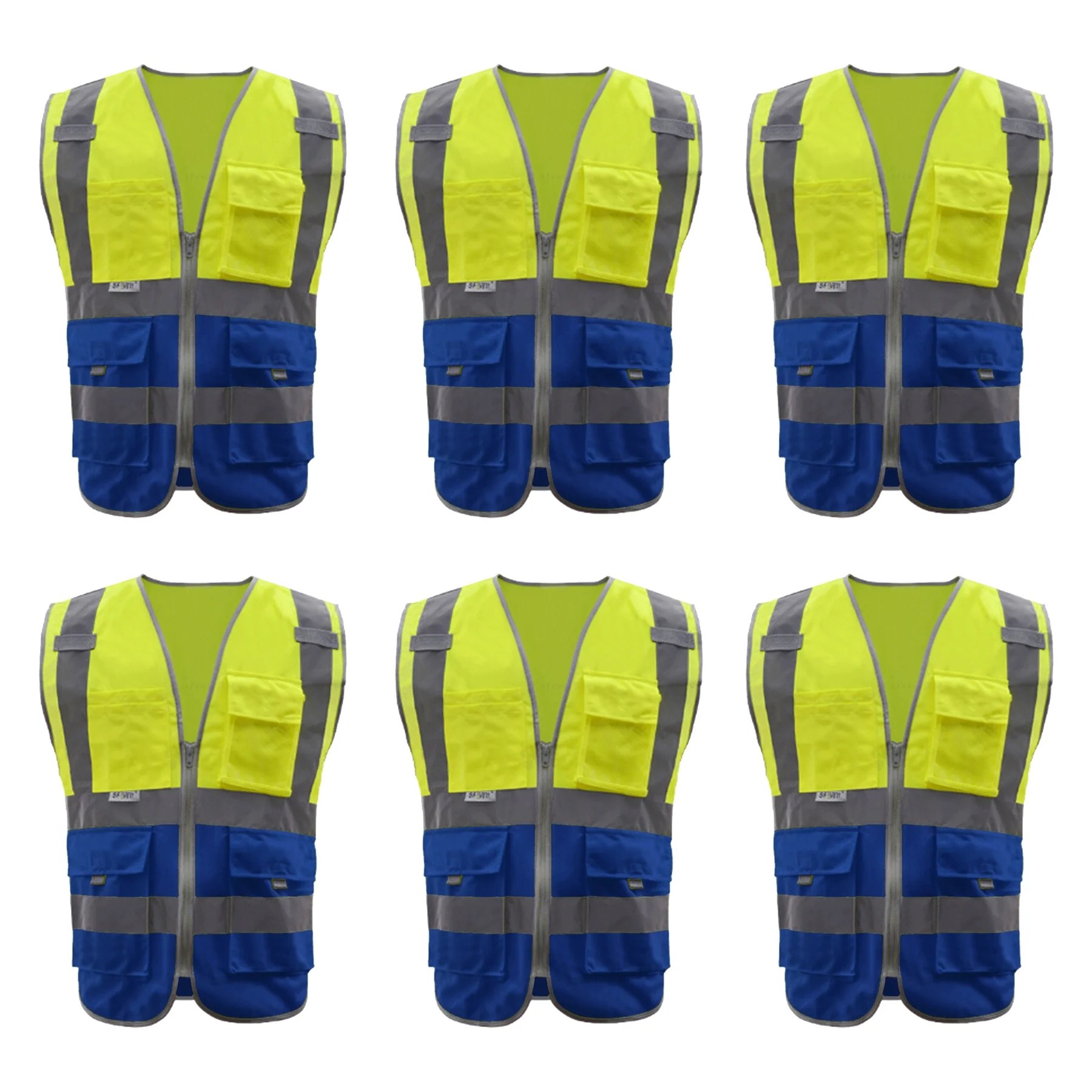 TOPTIE 6 Packs High Visibility Zipper Front Safety Vest With Reflective
