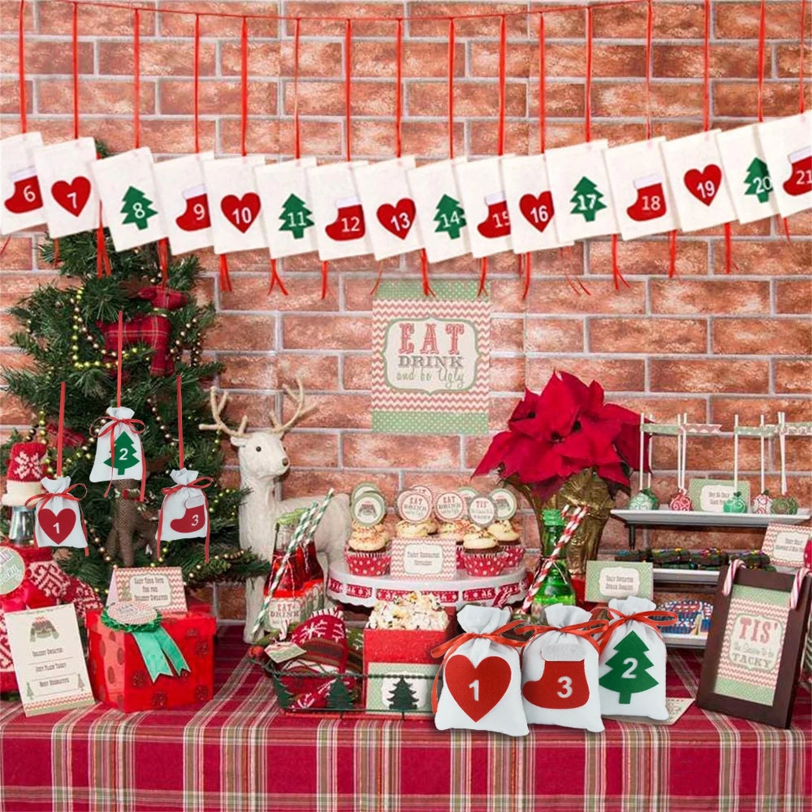 Cute Party 2022 Red Wine Bag Advent Calendar Fabric Bag For Children