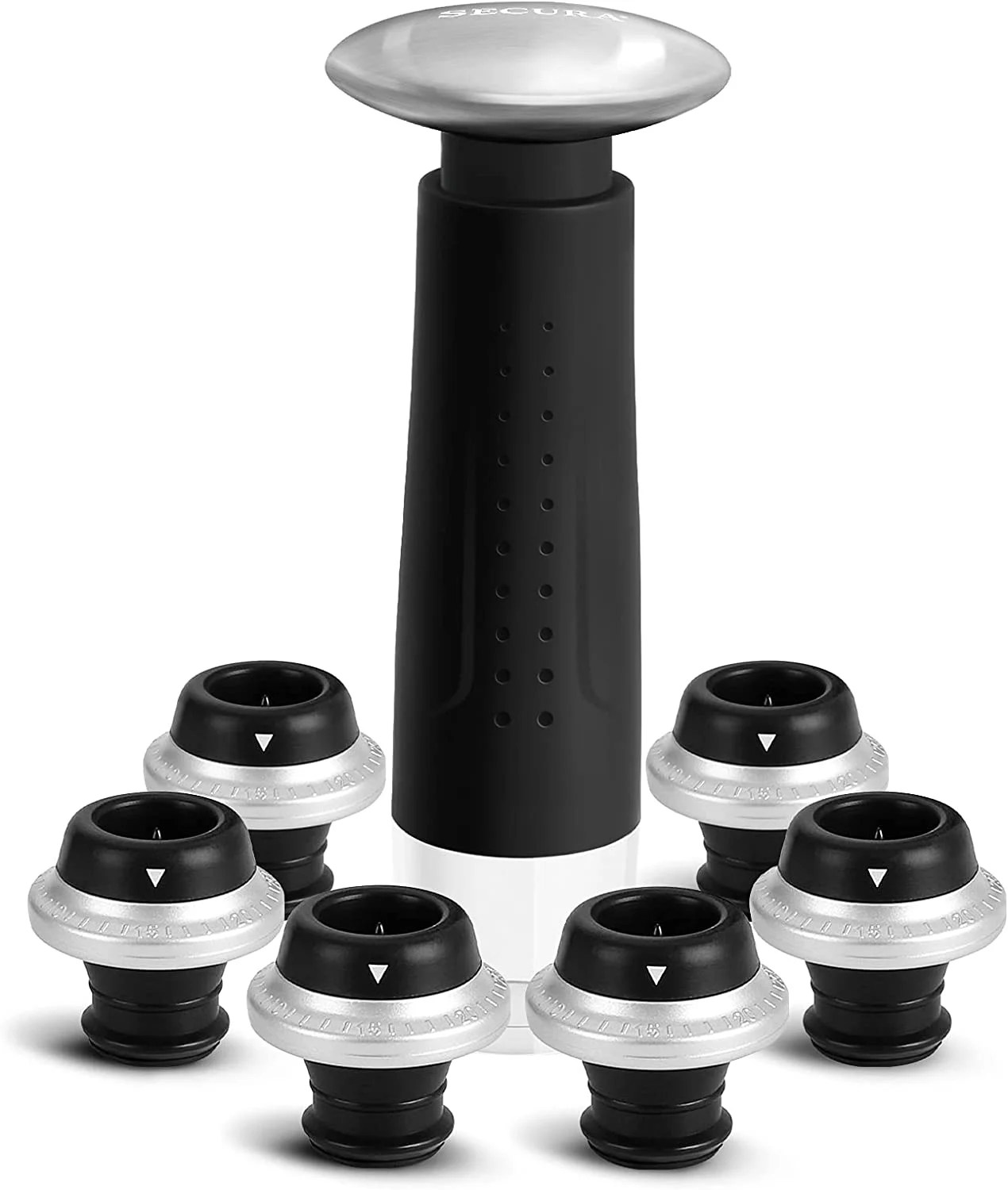 Secura Wine Bottle Stoppers and Vacuum Wine Saver Preserver Pump Set