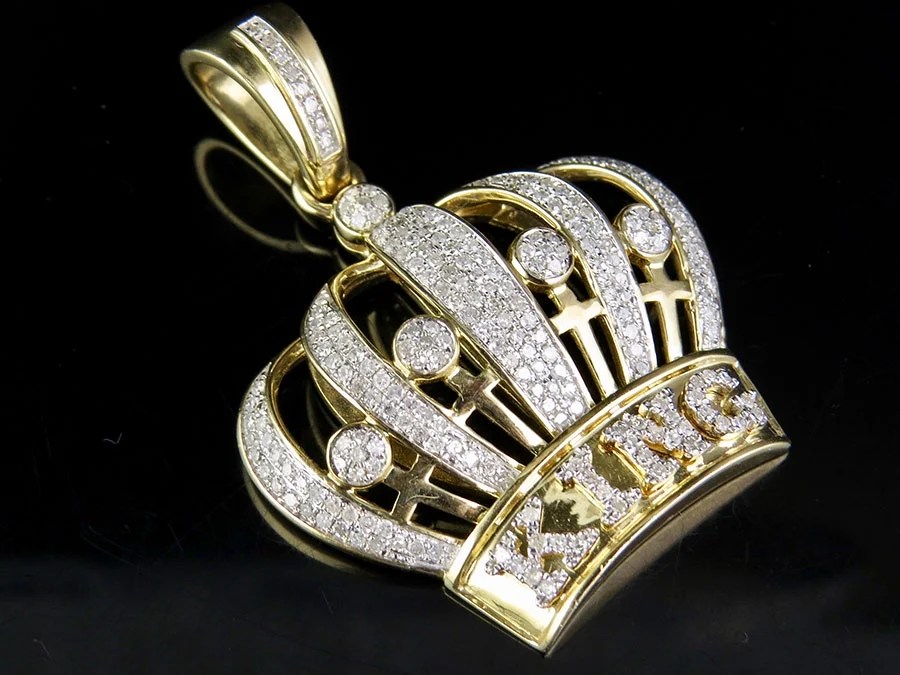 Jewelry Unlimited Men's 10K Yellow Gold Real Diamond King Crown Royal