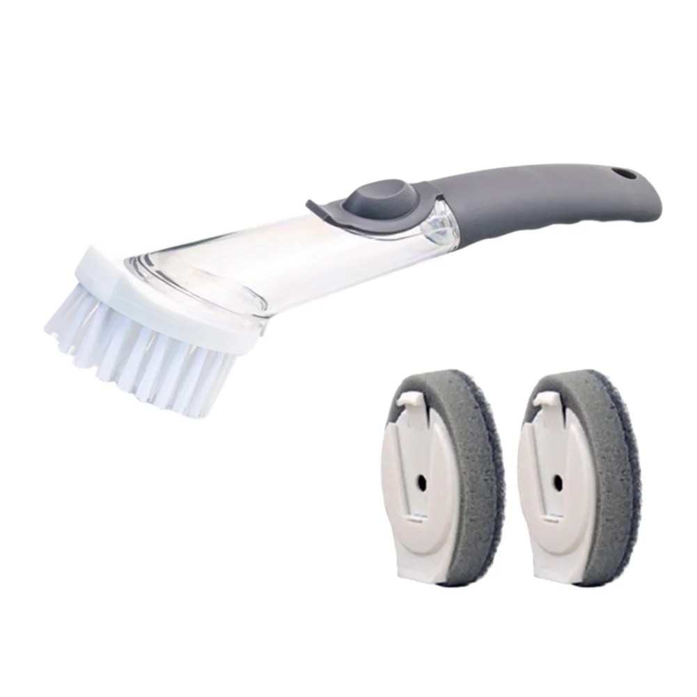 Dish Brush with Soap Dispenser Kitchen Press Cleaning Scrub Pot Brush