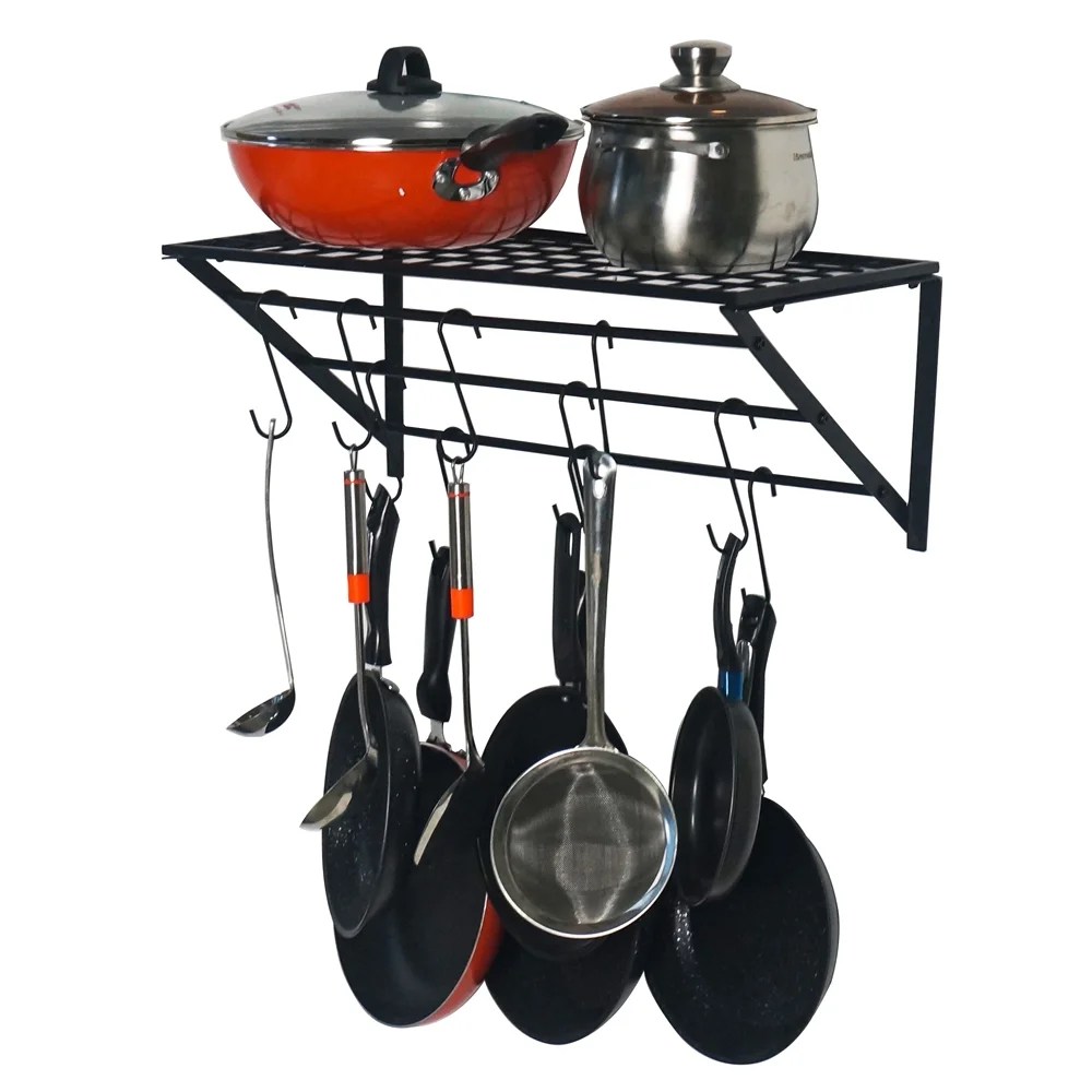 Veryke Pot and Pan Rack, Wall Mounted Storage Mounted Holder Cookware Storage Metalpot Hanging