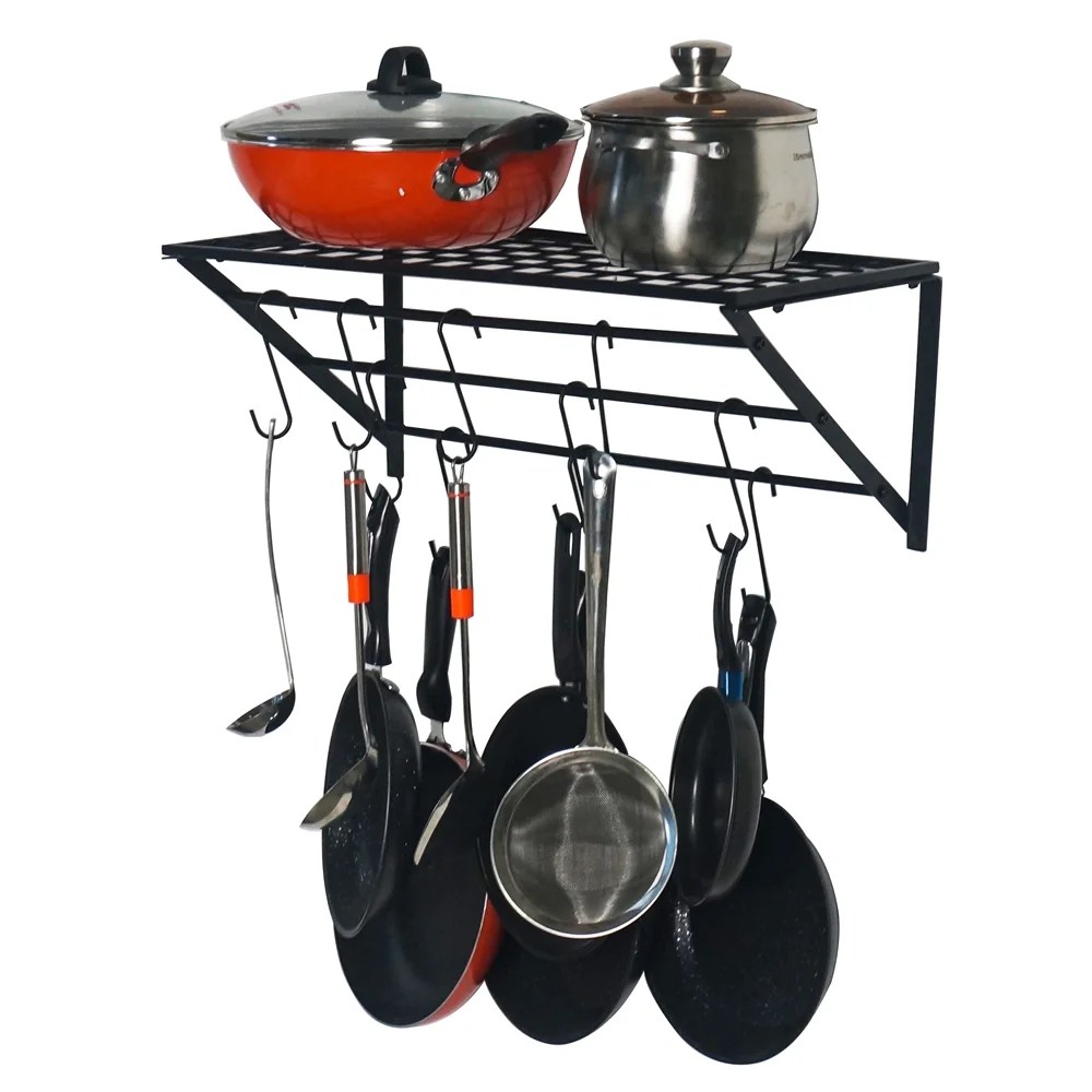 Gear Metal Pot Rack and Pot Lid Rack Holder Organizer Wall Mounted Pan Pot Organizer Wall Shelf