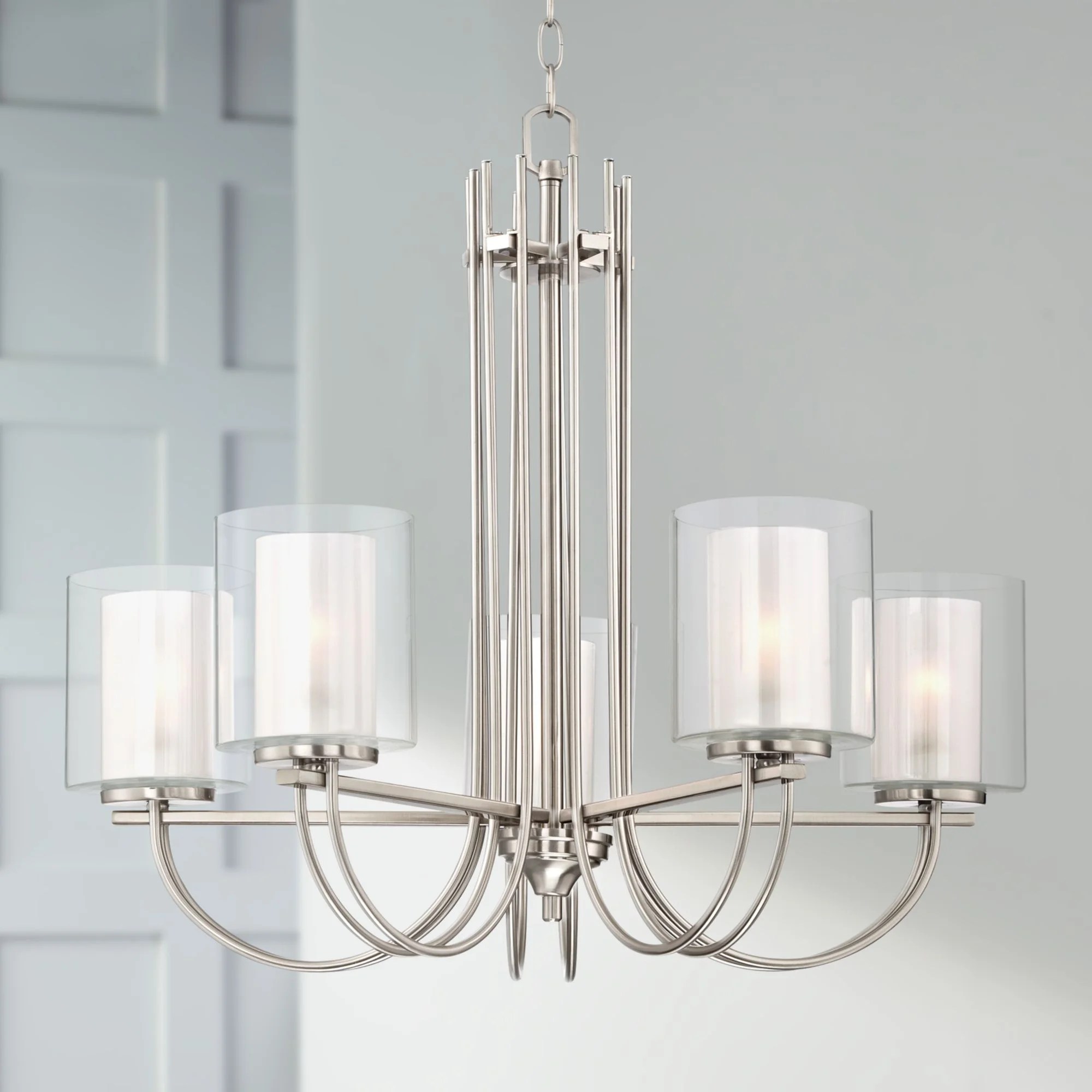 Possini Euro Design Brushed Nickel Chandelier 26 3/4" Wide Curved Arms