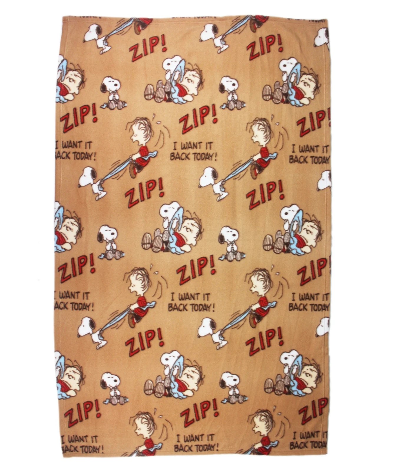 Snoopy and Linus Light Brown Fuzzy Blanket