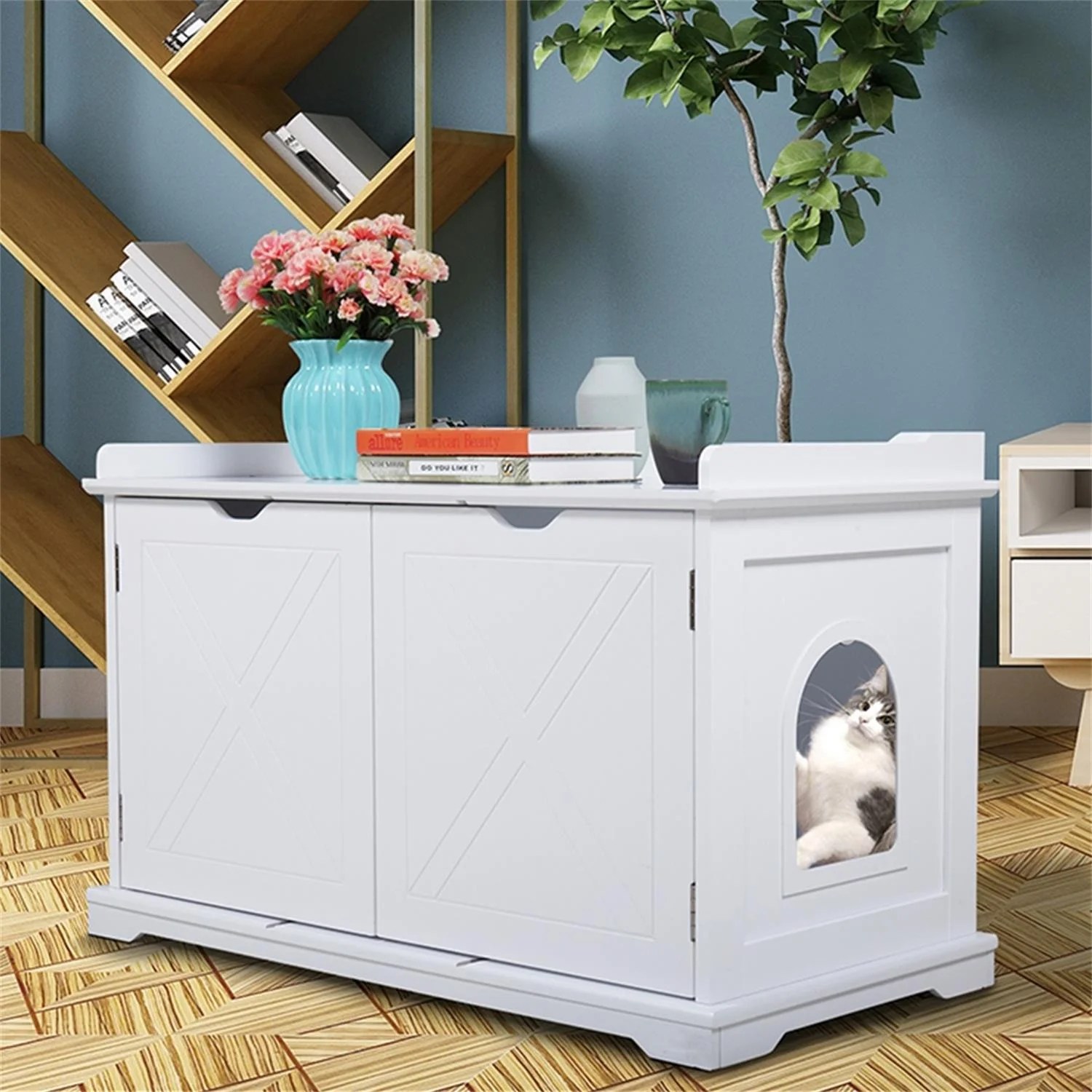 Pefilos 37" Enclosed Litter Box Enclosure Furniture Hidden