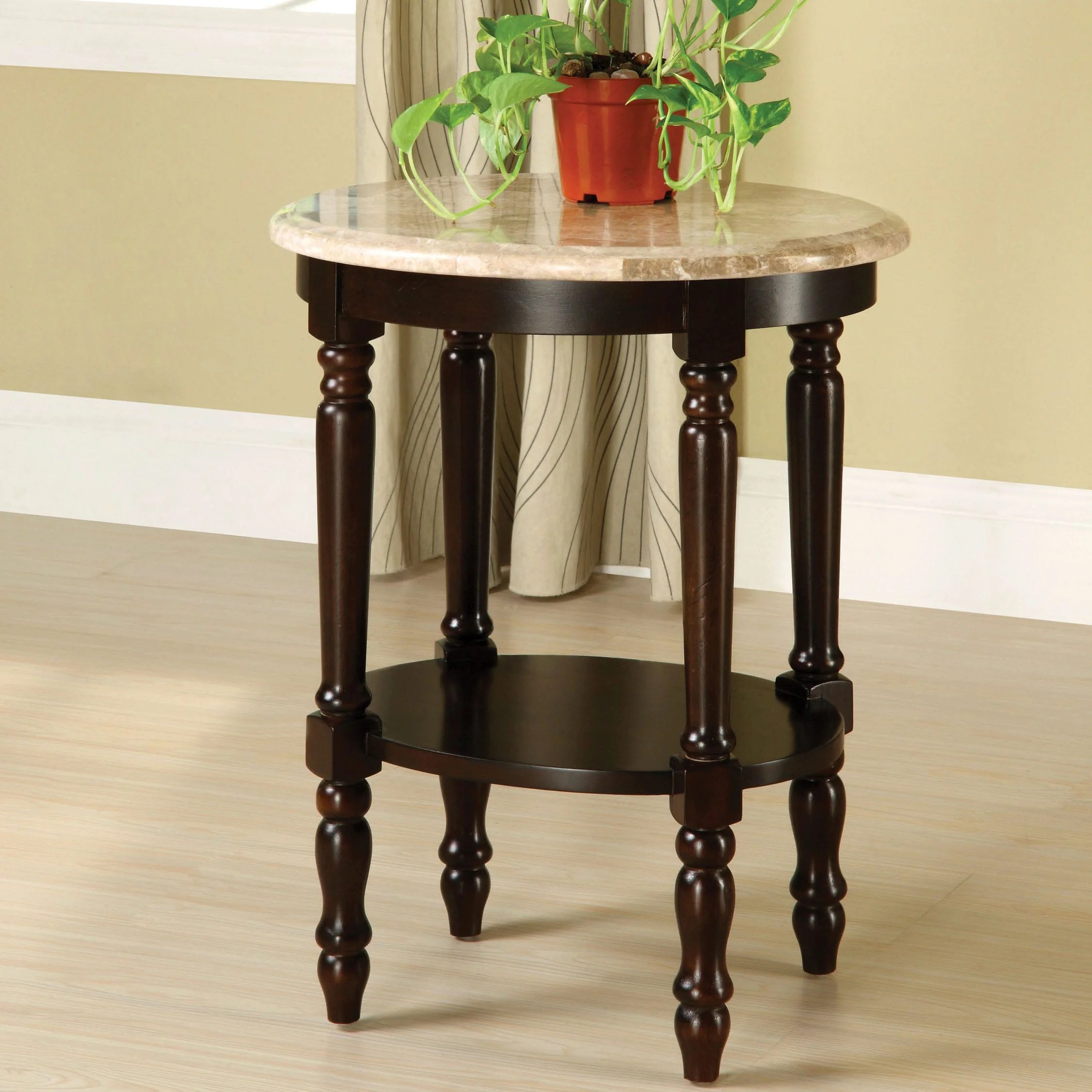 Furniture of America Arboreta Classic Marble Oval Top Side Table
