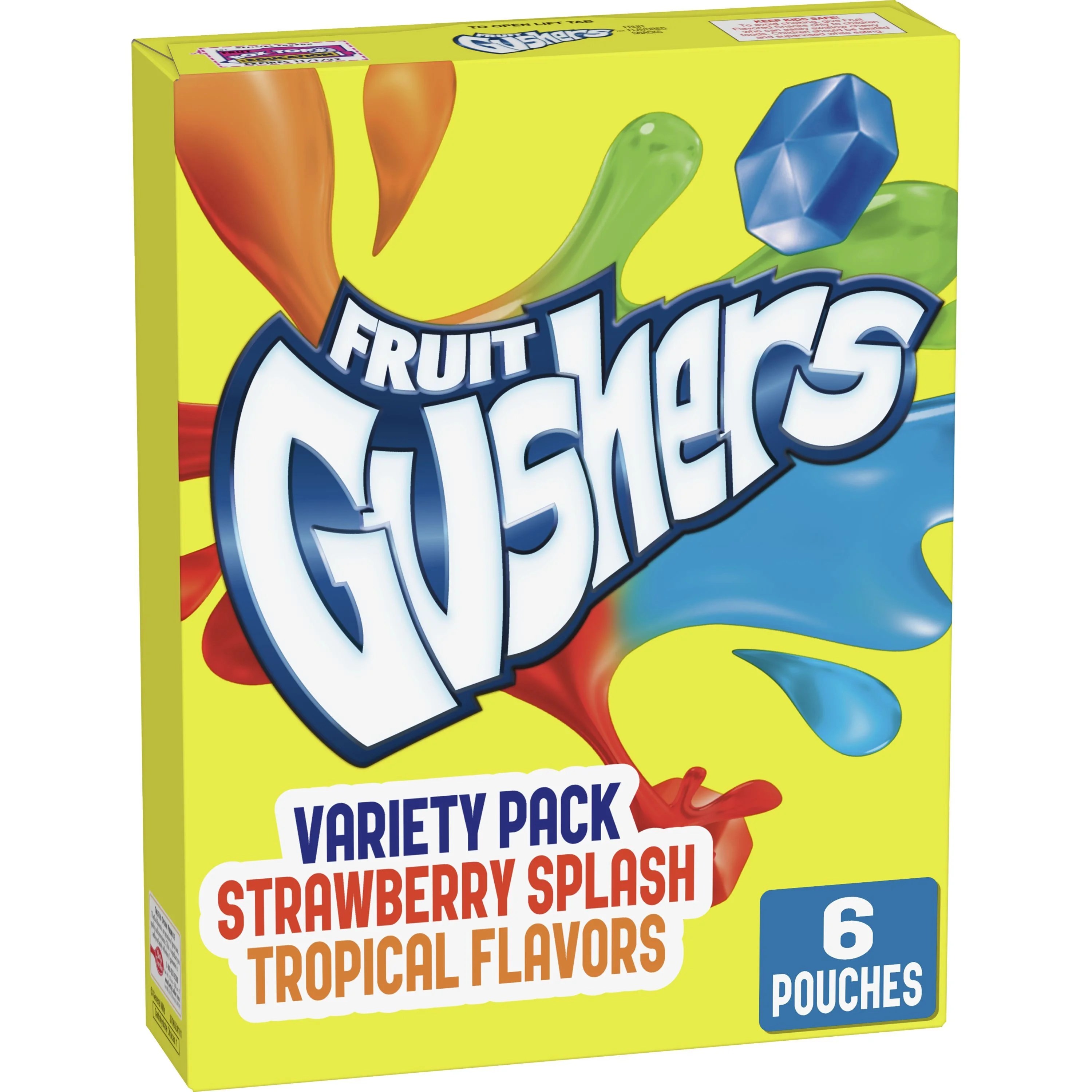 Gushers Fruit Flavored Snacks, Strawberry Splash and Tropical, 6 ct