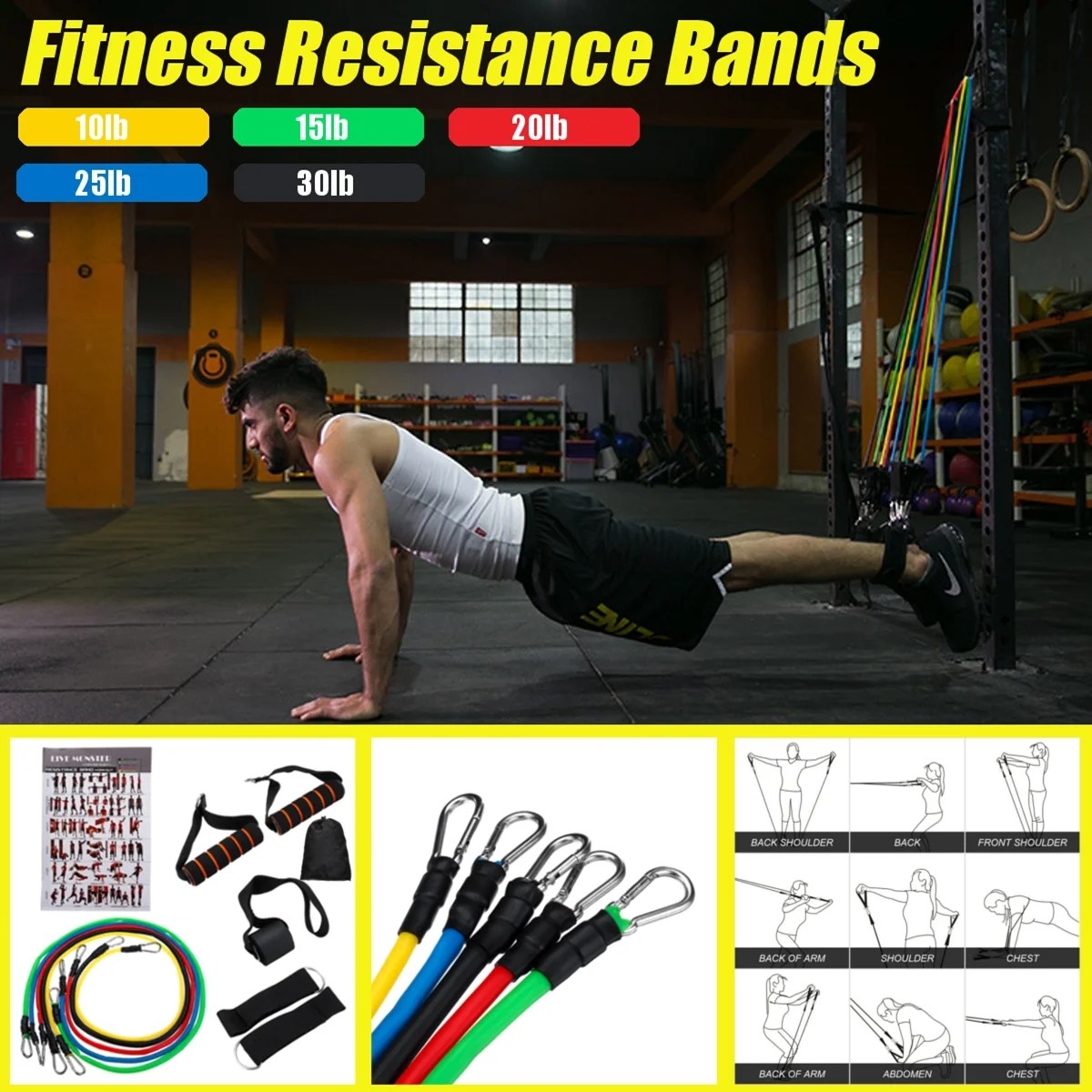 11pcs/Kit Fitness Resistance Bands Exercise Elastic Pull String Sport 11pcs/Kit Fitness Resistance Bands Exercise Elastic Pull String Sport