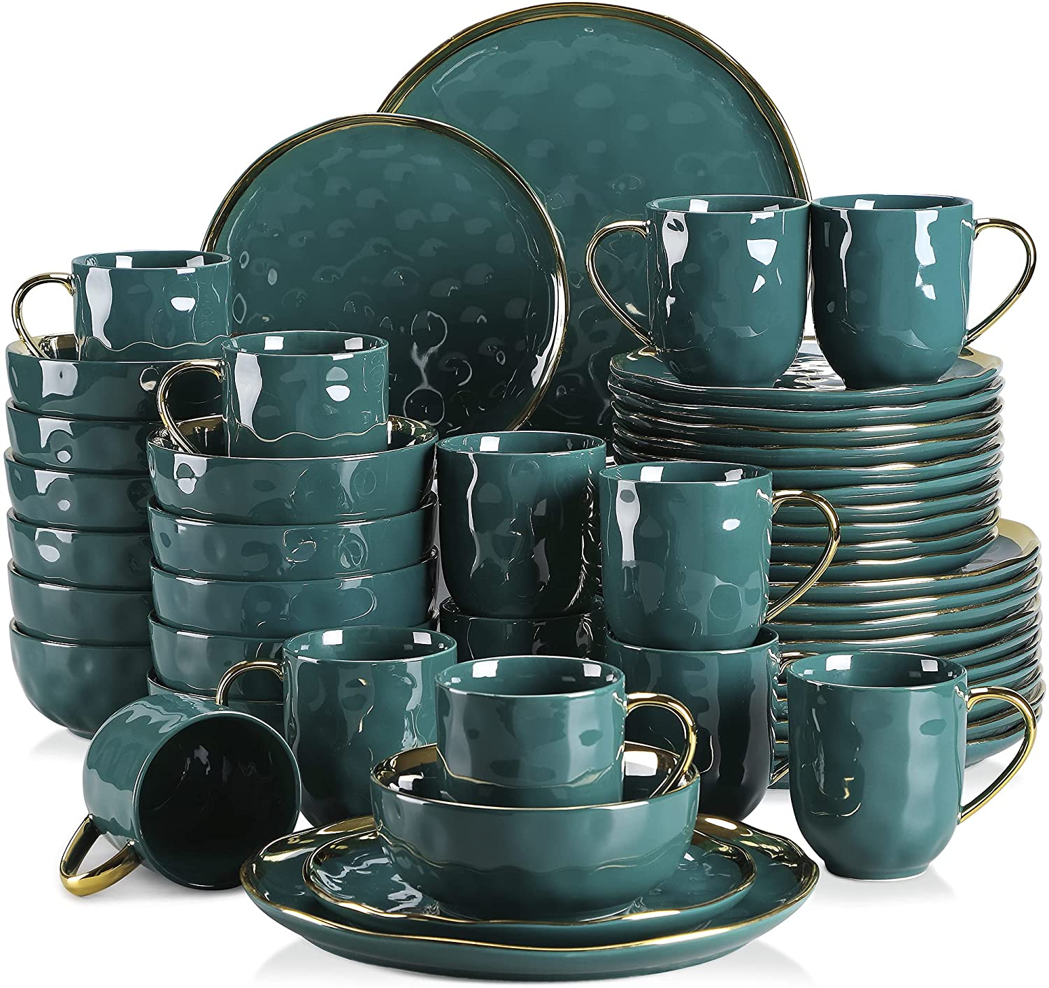 LOVECASA, Series Sweet, 48Piece Stoneware Dinnerware Sets, Dark Green