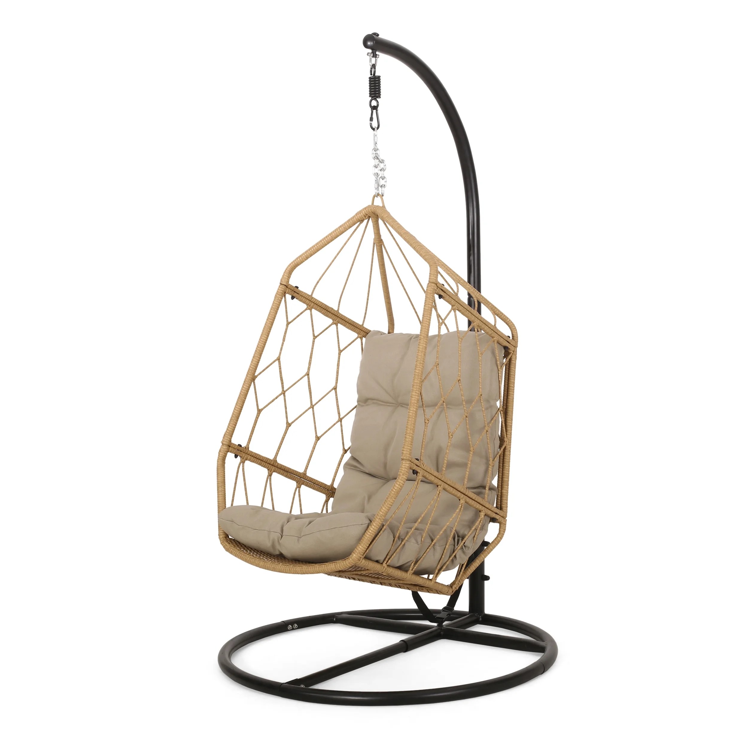 Noble House Purvis Wicker Rattan Hanging Chair with Cushion and Stand