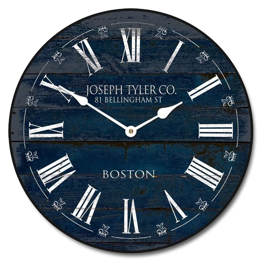 Barnwood Navy Blue Large Wall Clock, Whisper Quiet, Lifetime Warranty