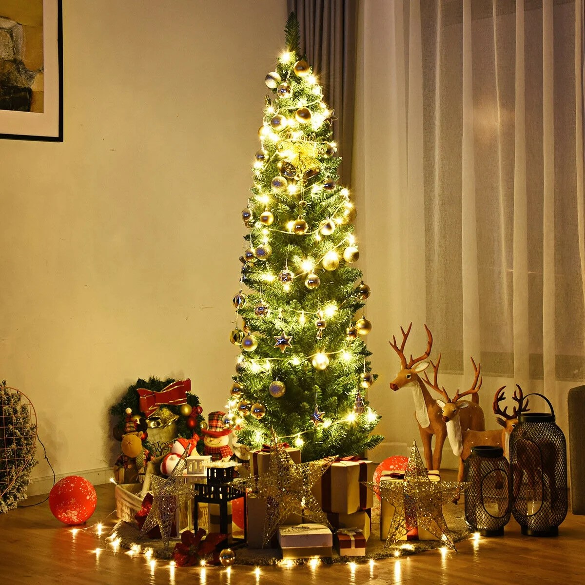 Gymax 6' PVC Artificial Christmas Tree Holiday Decor Slim Pencil Tree