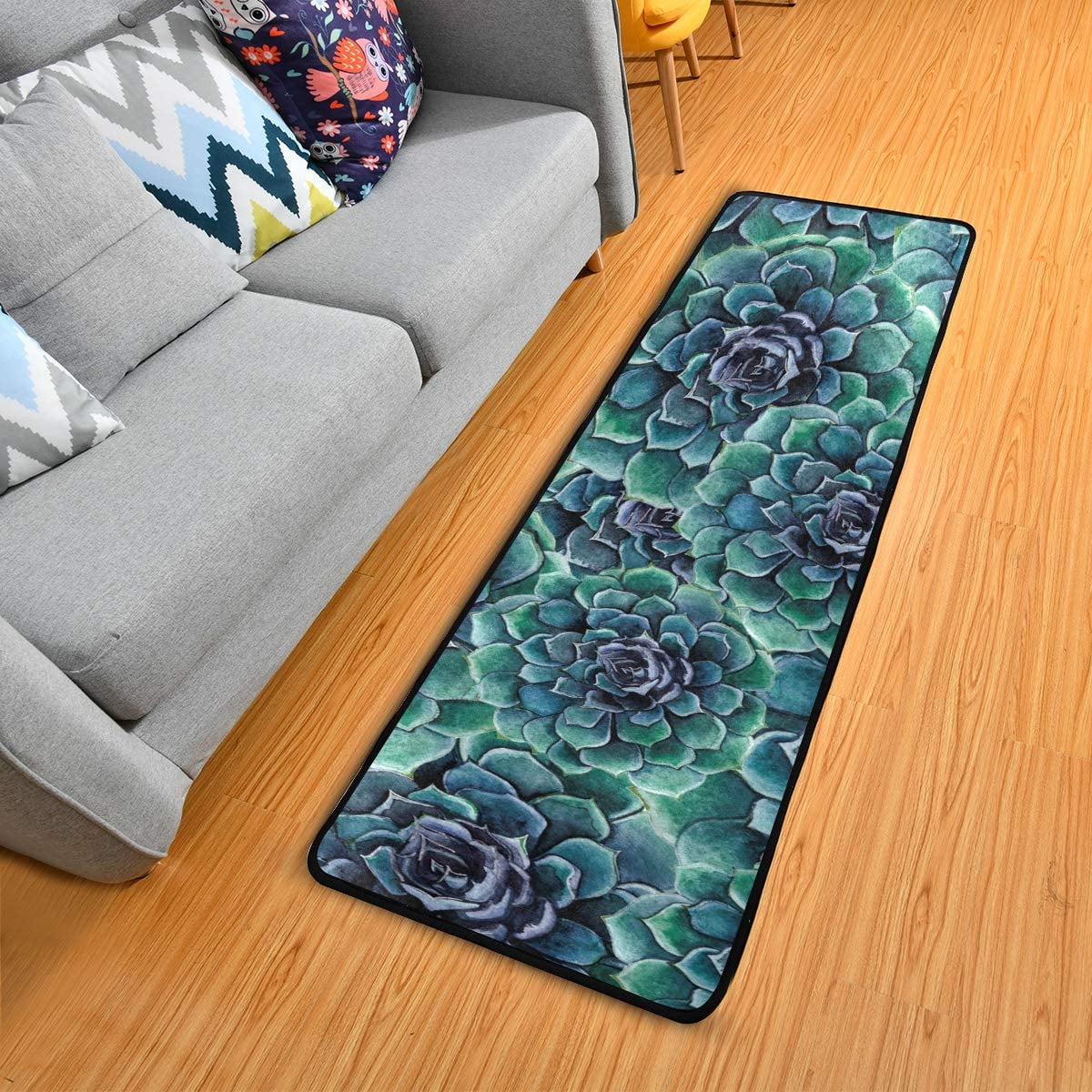 Hallway Runner Rug Rubber Backing Succulent Plants Printed Runner Rug