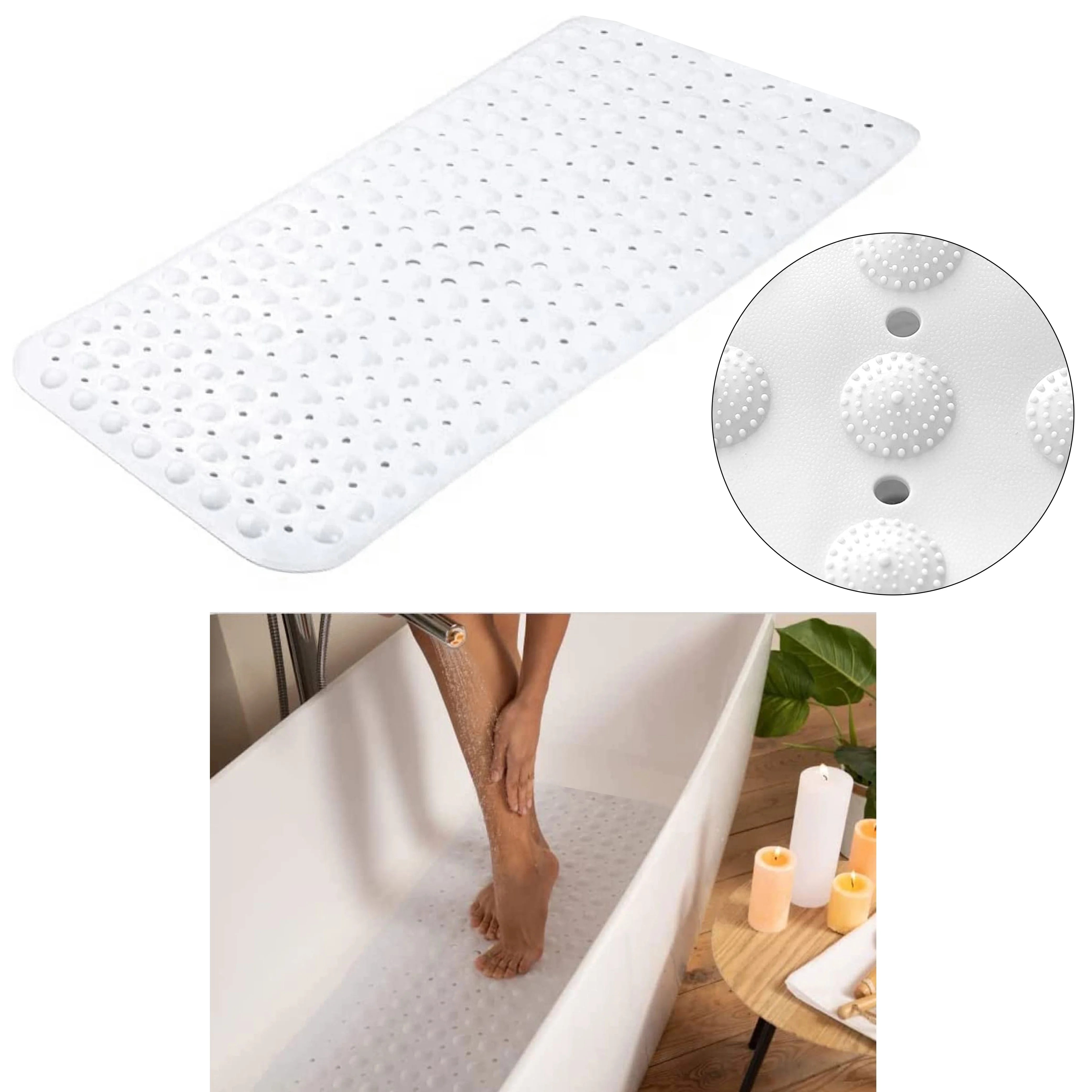 1 Strong Suction Grip 27" x 14" Bath Mat Textured Rubber NonSlip