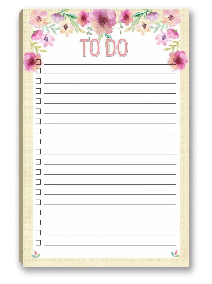 Floral ToDo List Notepad 5.5" x 8.5" 50 Sheets Per Pack