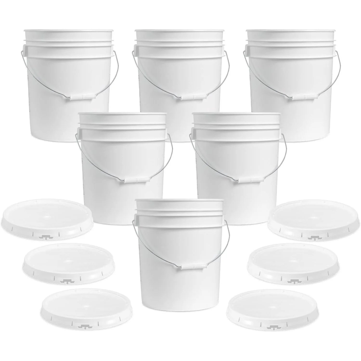 5 Gallon White Bucket & Lid Set of 6 Made in The USA Durable 90