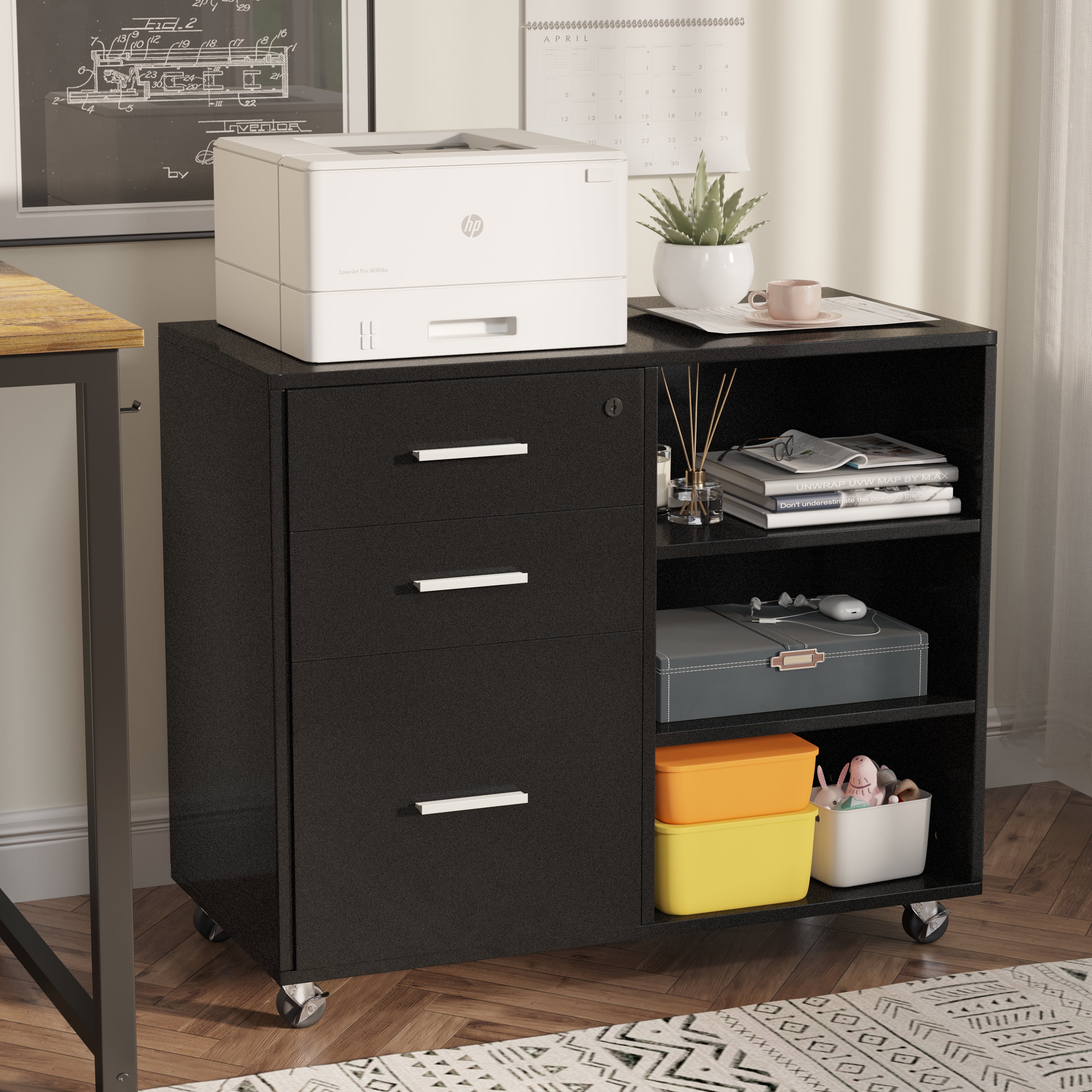 Furmax 3 Drawer Wood File Mobile Lateral Filing