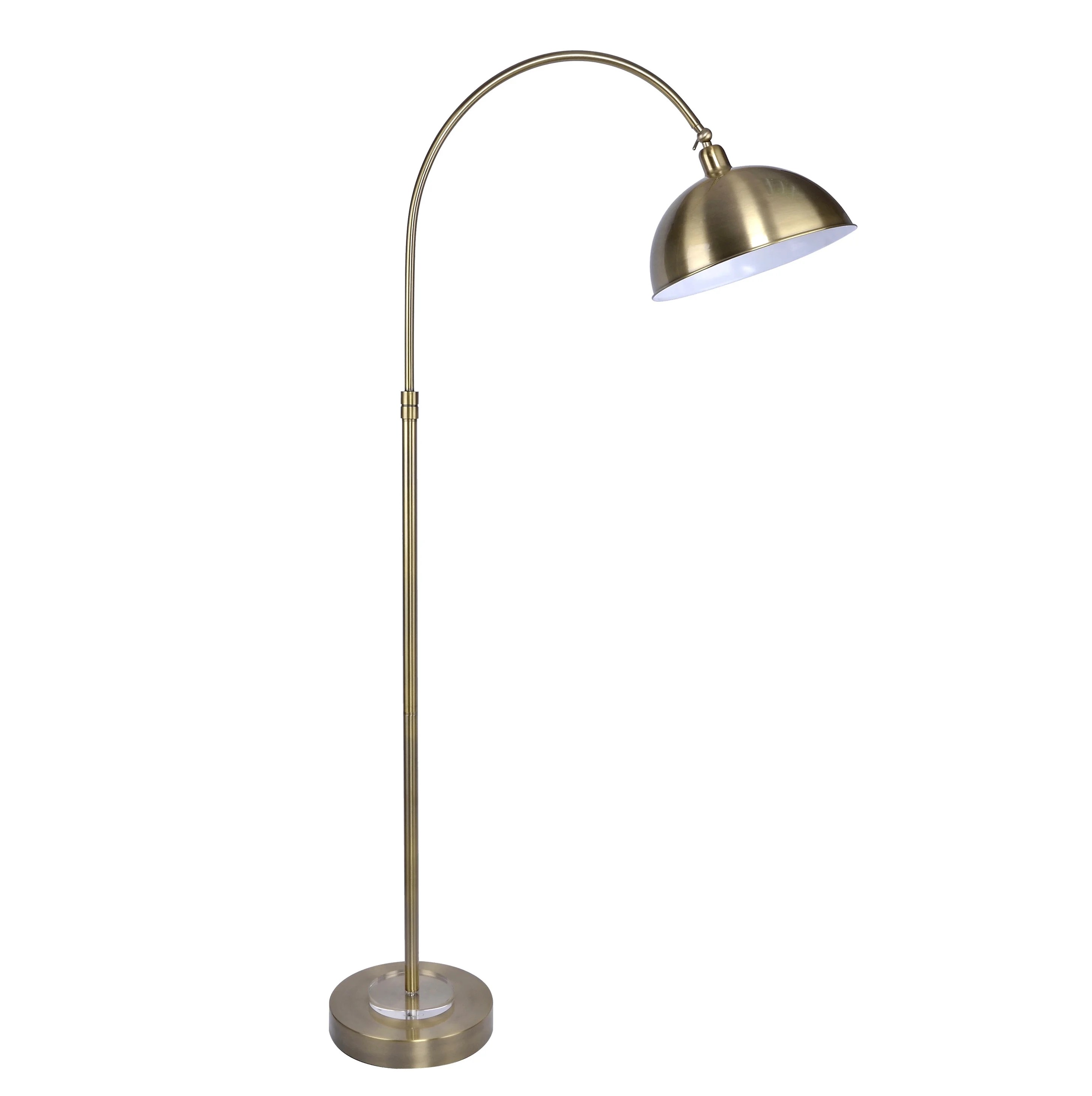 63.5" Antique Soft Brass Metal Arc Floor Lamp w/ Clear Crystal Finish