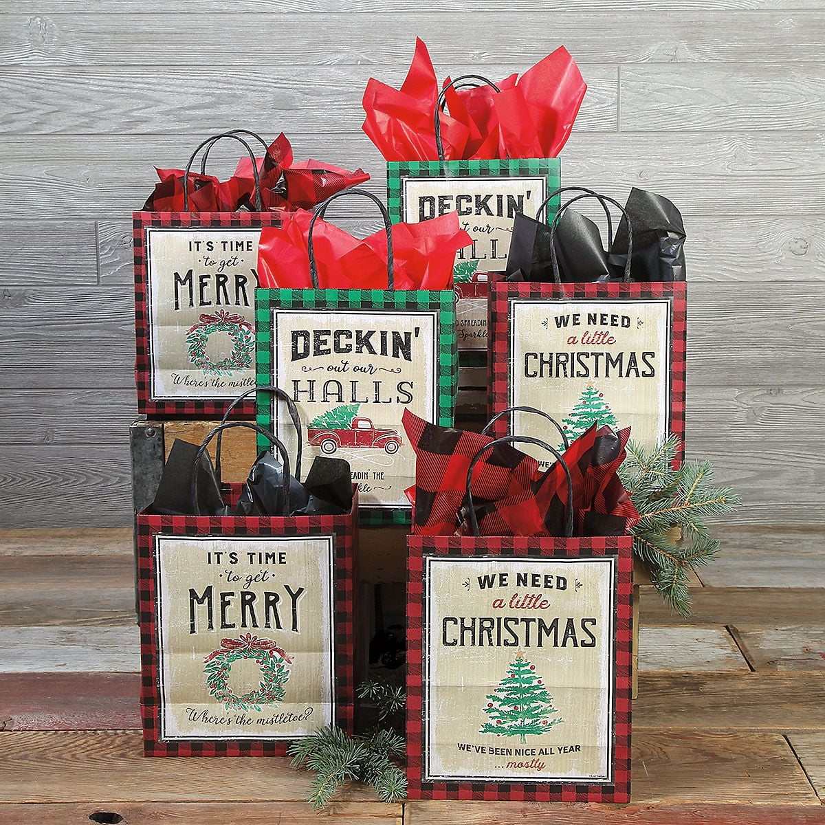 Lori Siebert Vintage Christmas Gift Bags Set of 6, 4 1/4" x 8" x 10"