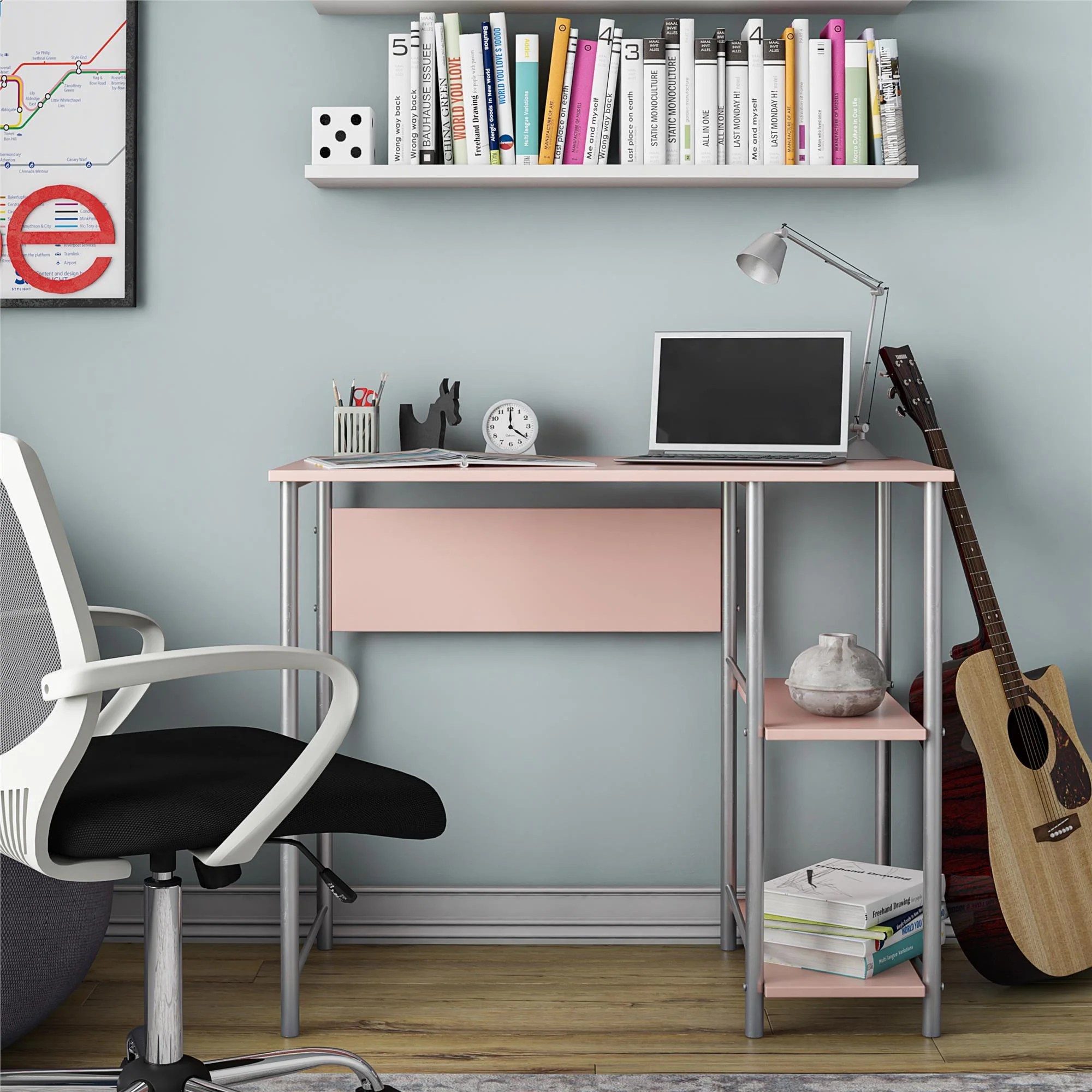 Mainstays Basic Metal Student Computer Desk, Light Pink