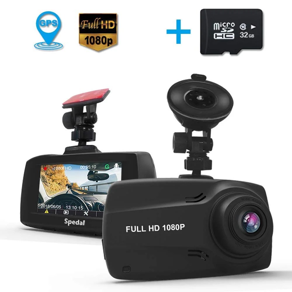 Spedal A800G Dash Cam with GPS, 2.7” LCD Full HD 1080P Ultra WideAngle