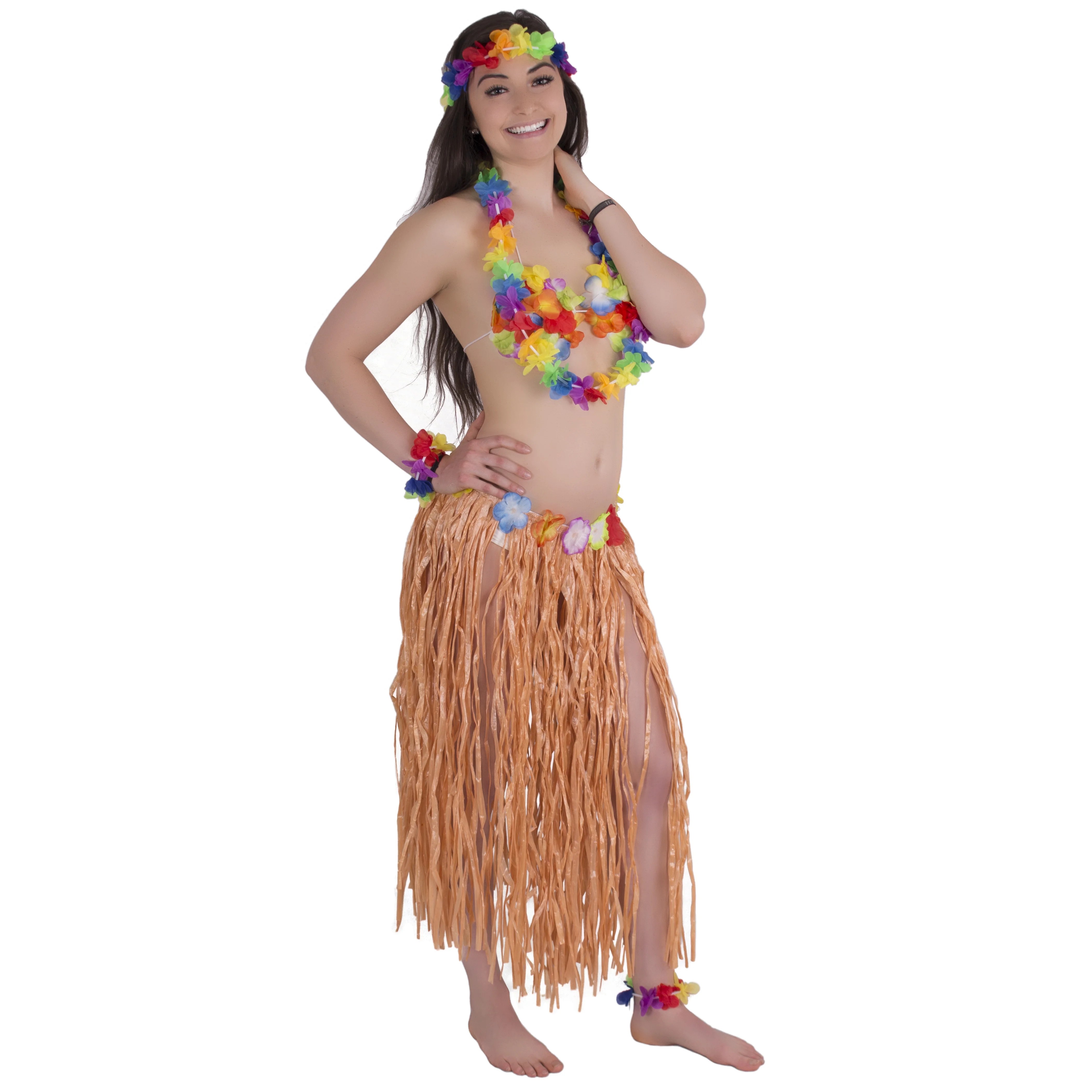Tropical Flower Luau Accessories Hula Girl 6pc Costume, Rainbow, One