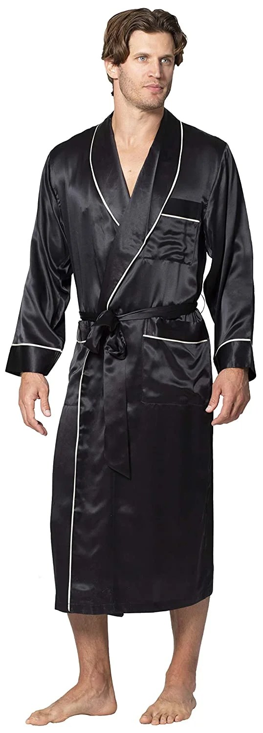 Intimo Mens Silk Robe with Piping