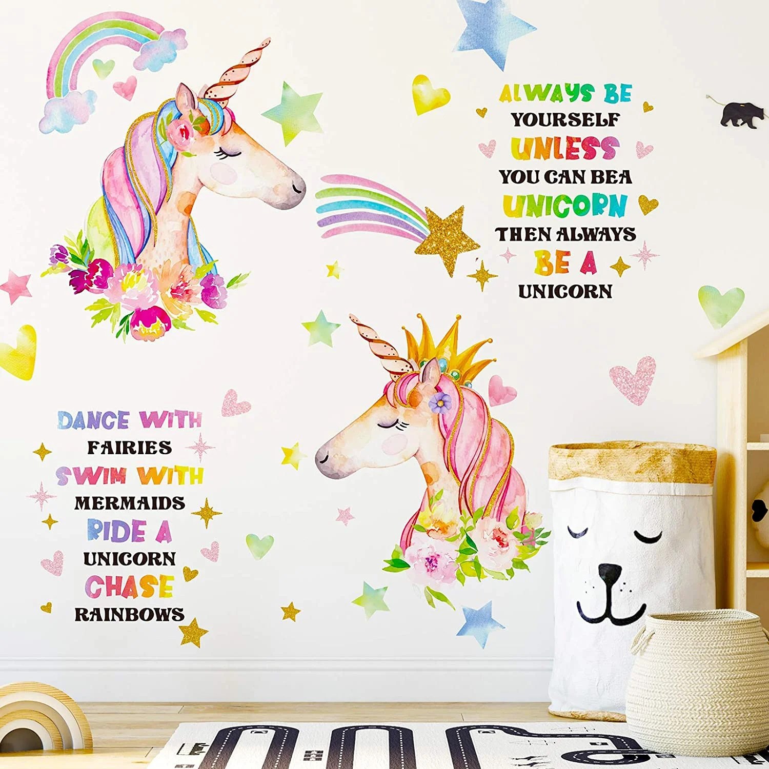 3 Sheets Unicorn Wall Decor, Removable Unicorn Rainbow Wall Decal