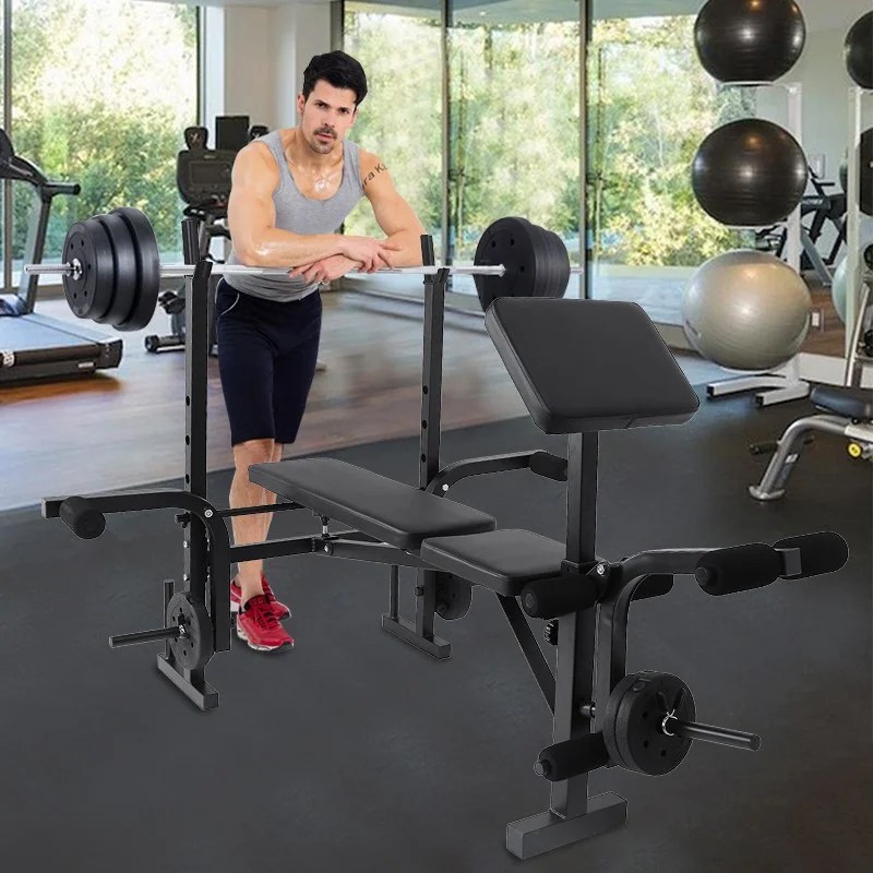 Adjustable Weight Lift Bench Rack Set Fitness Barbell Dumbbell Workout