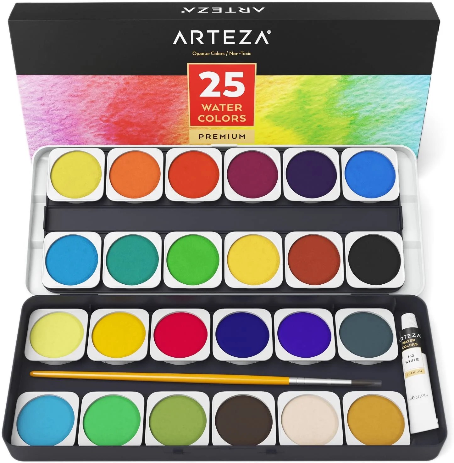 Arteza Premium Watercolor Artist Paint Set, Assorted Opaque Colors, Non
