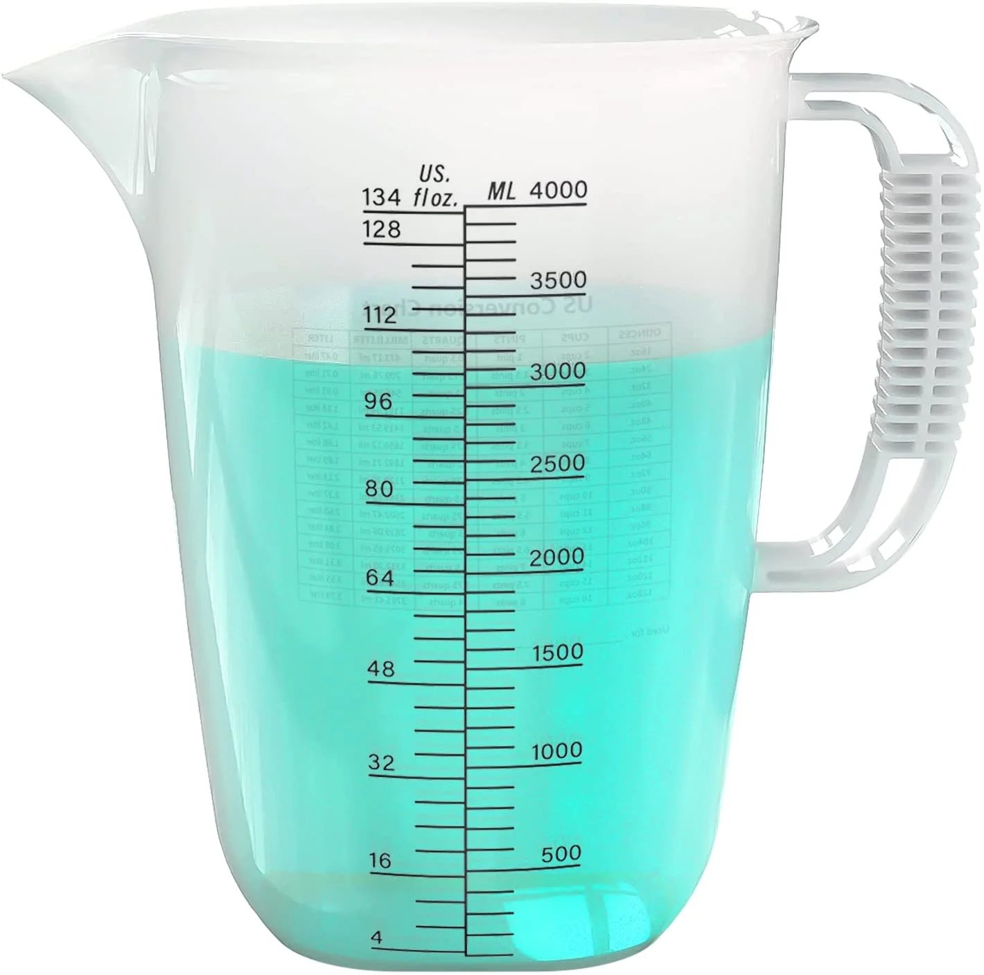 LUVAN 1 Gallon Measuring Pitcher with Conversion Chart,134oz Clear Plastic Measuring Cups for