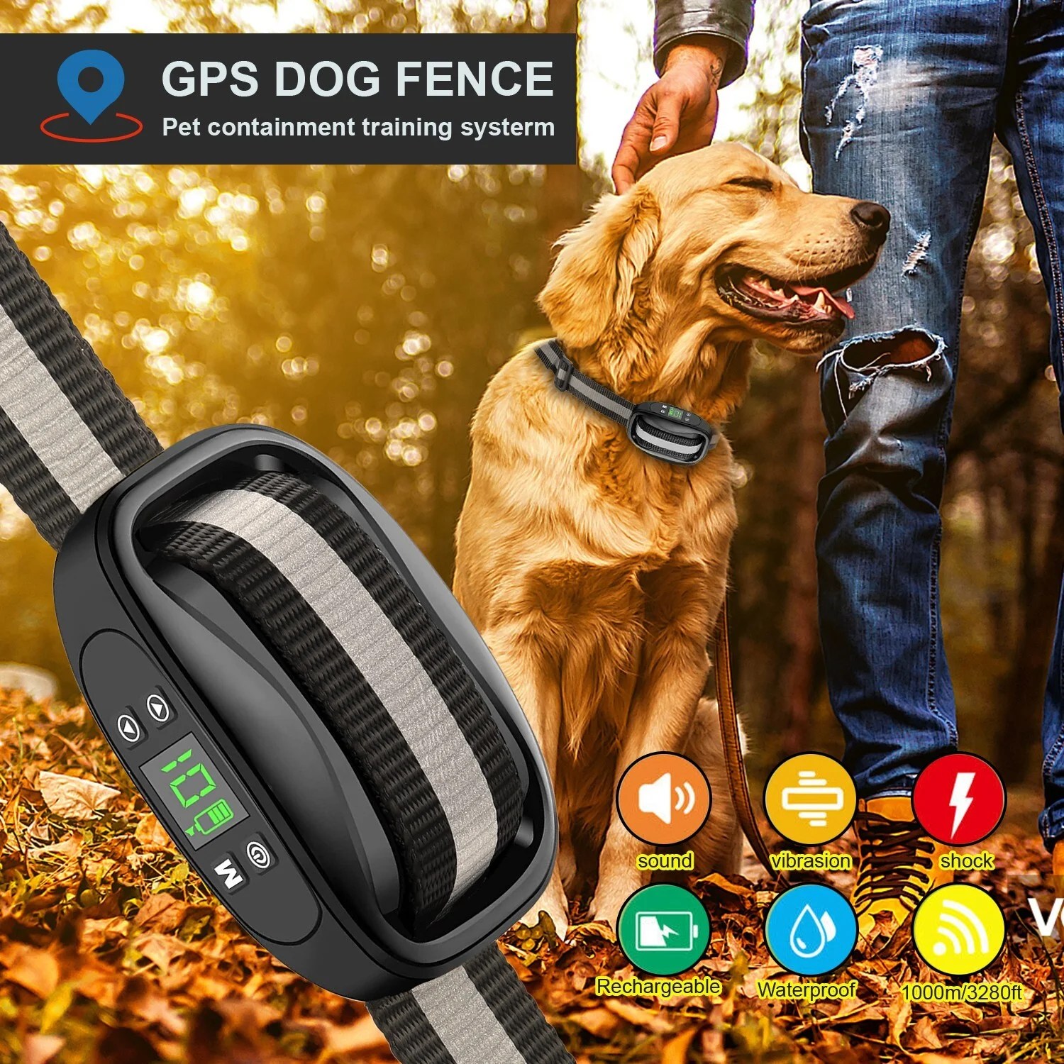 GPS Wireless Dog Fence, Pet Containment System, Pet Training Collars