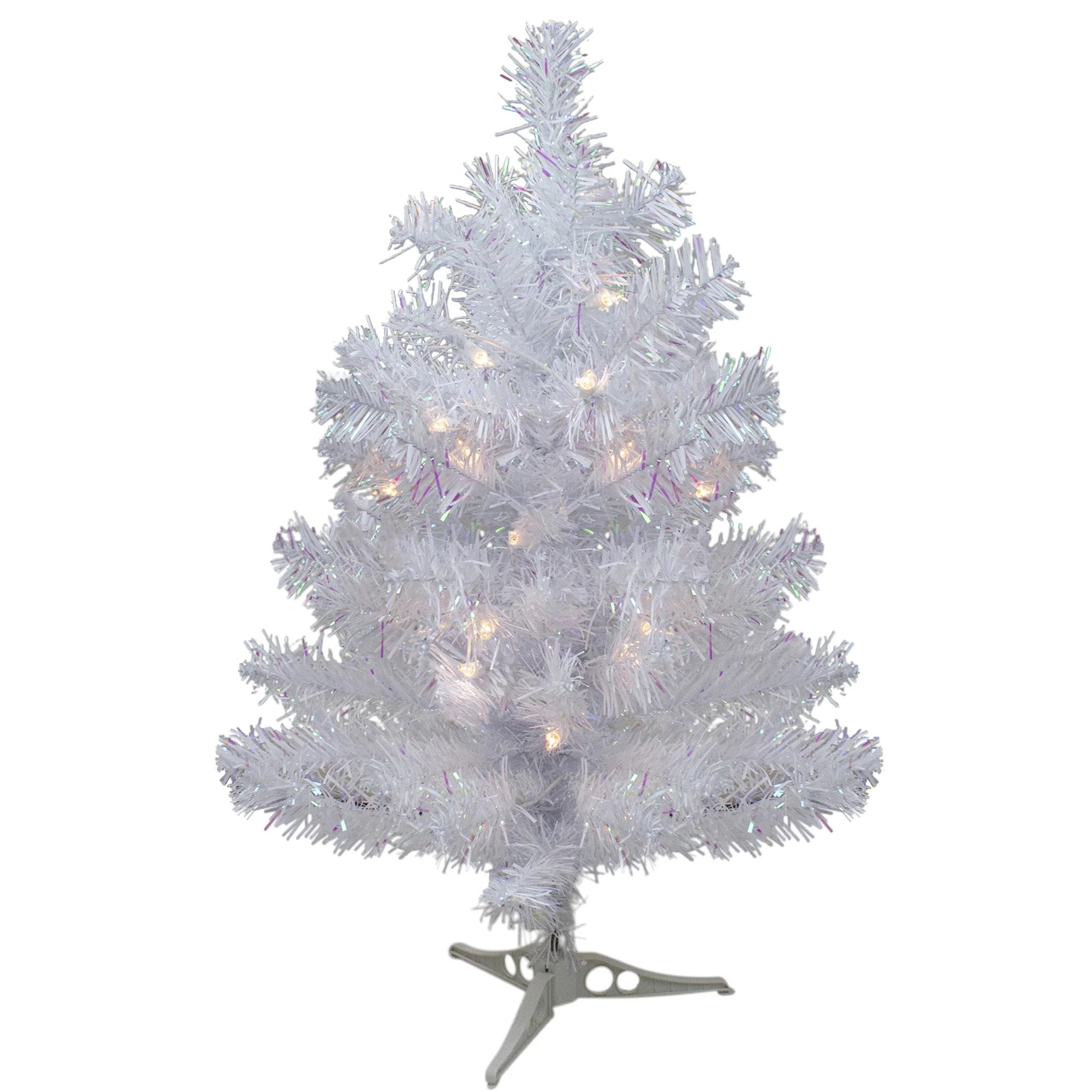 2' Prelit White Iridescent Pine Artificial Christmas Tree Clear