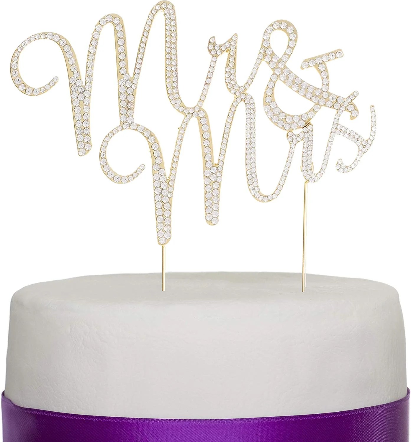 Mr and Mrs Wedding Cake Topper Gold Rhinestone Monogram Decoration