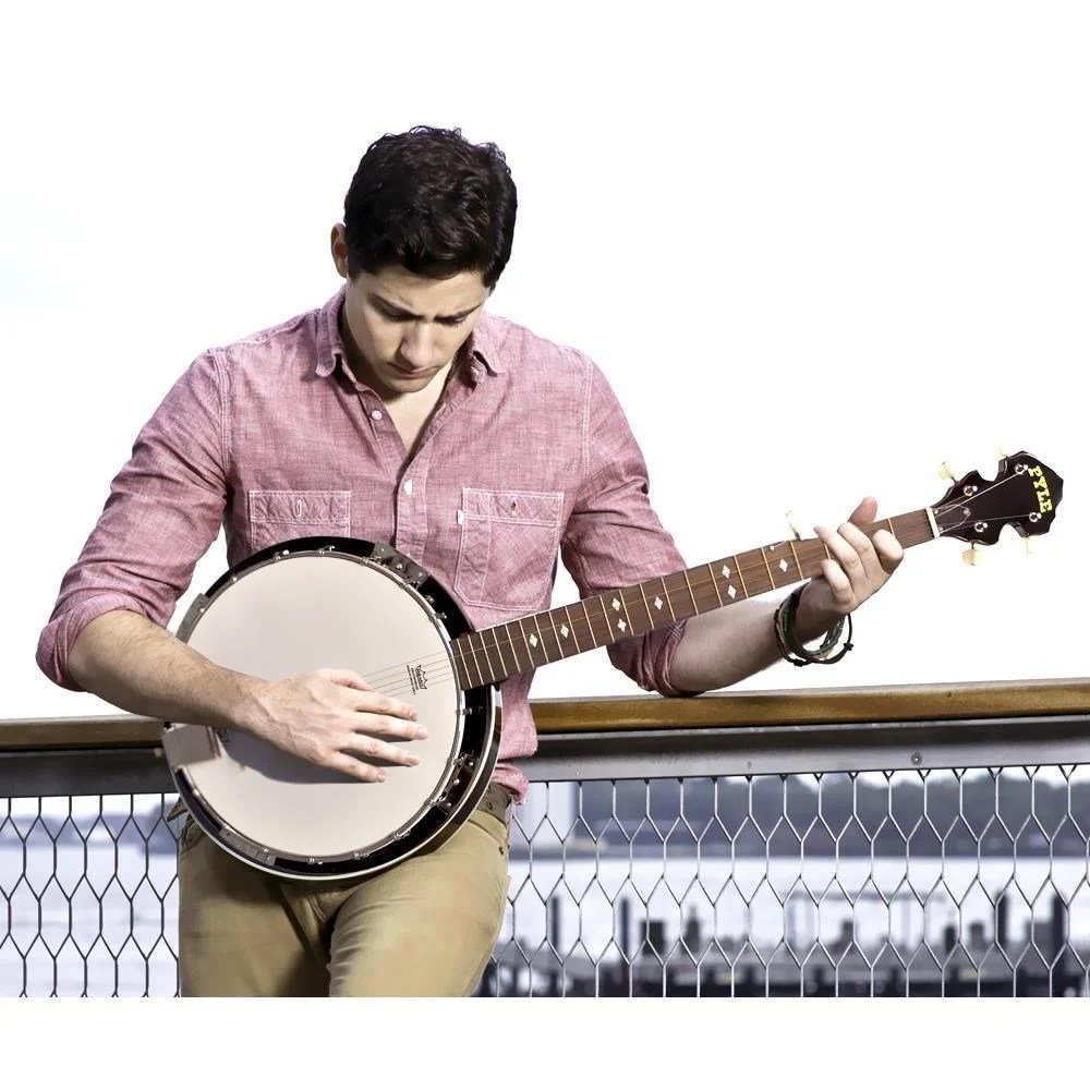 Pyle 5String Geared Tunable Banjo with White Jade Tune Pegs Rosewood