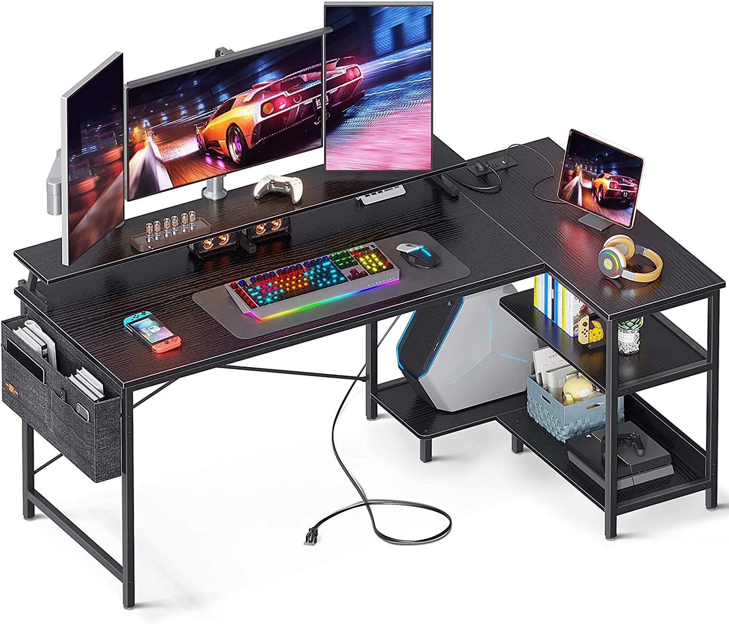 ODK 58 Inch Computer Desk with USB Charging Port & Power Outlet, L