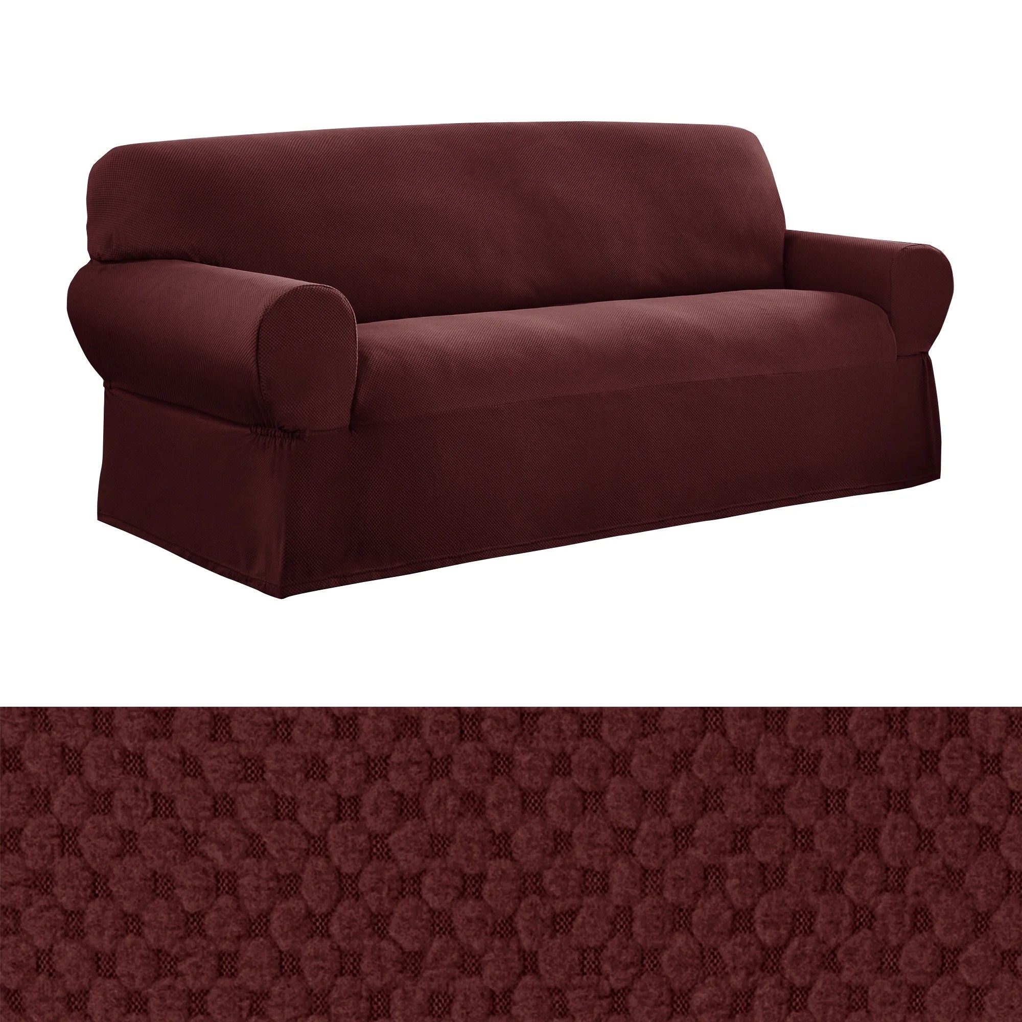 Mainstays Stretch Pixel 1 Piece Sofa Furniture Cover Slipcover, Wine